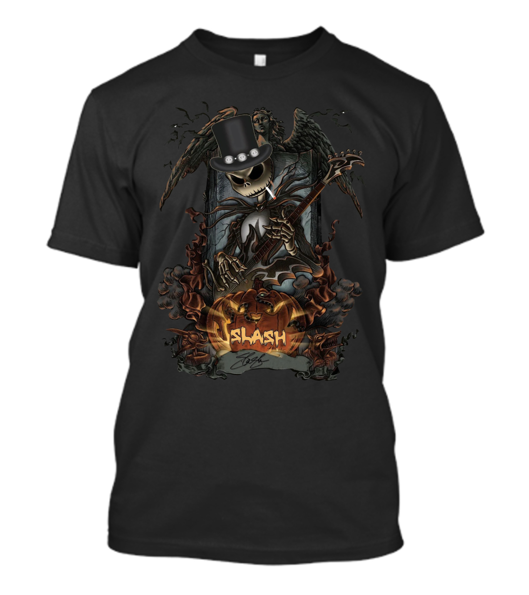 Halloween Jack Skellington Smoking Guitar Slash Pumpkin T-Shirt