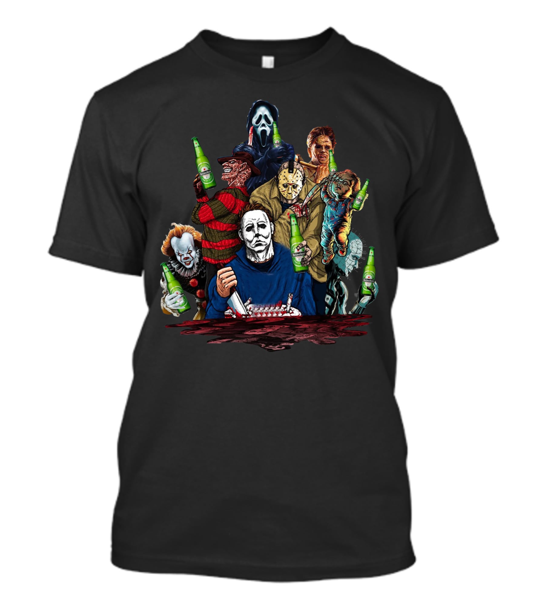 Michael Myers Freddy Krueger Jason Voorhees Ghostface Chucky Pennywise Leatherface Heineken Halloween Horror T-Shirt