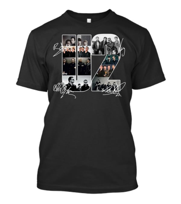 U2 Band Photo Collage With Signatures And Vevo T-Shirt