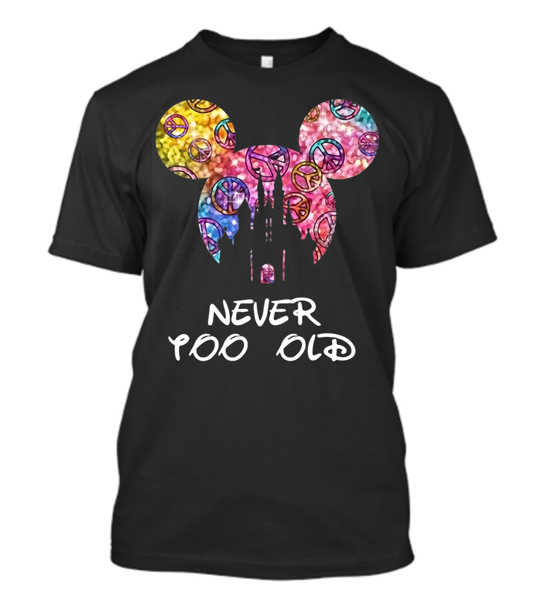 Mickey Never Too Old For Disney Castle Peace Signs T-Shirt