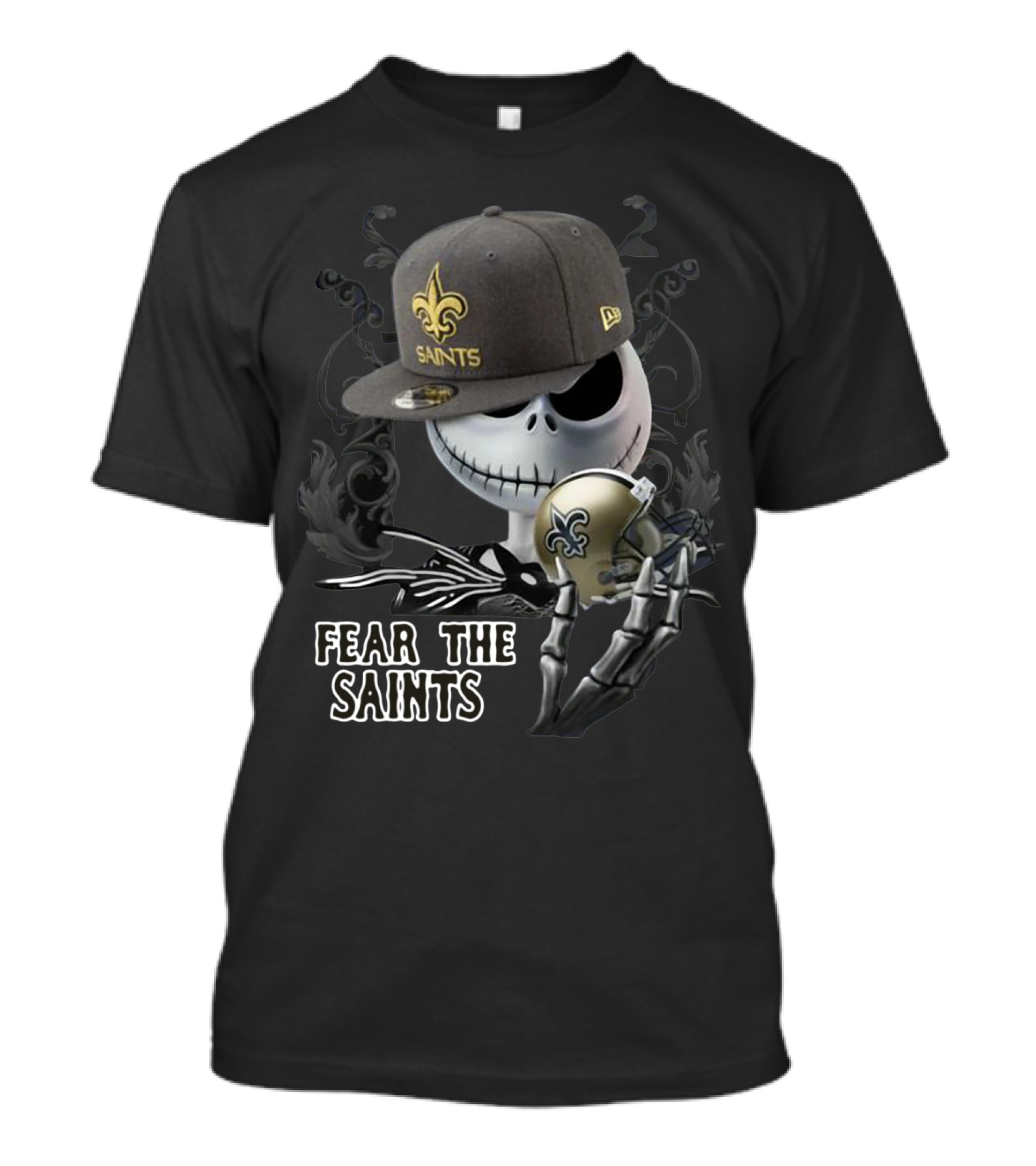 Jack Skellington Fear The Saints New Orleans Fleur-De-Lis Helmet T-Shirt