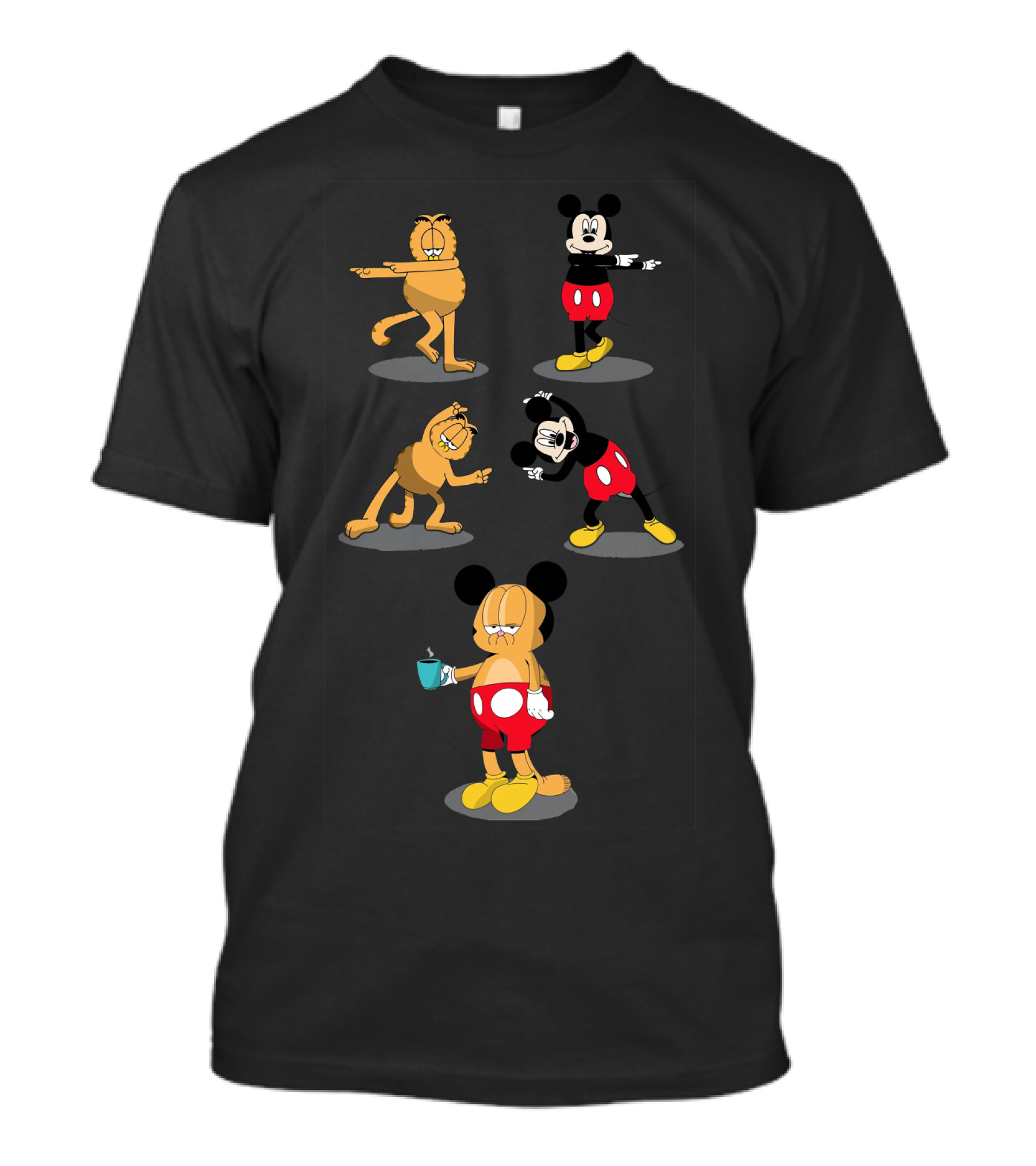 Garfield Mickey Mouse Fusion Dance Transformation Steps T-Shirt