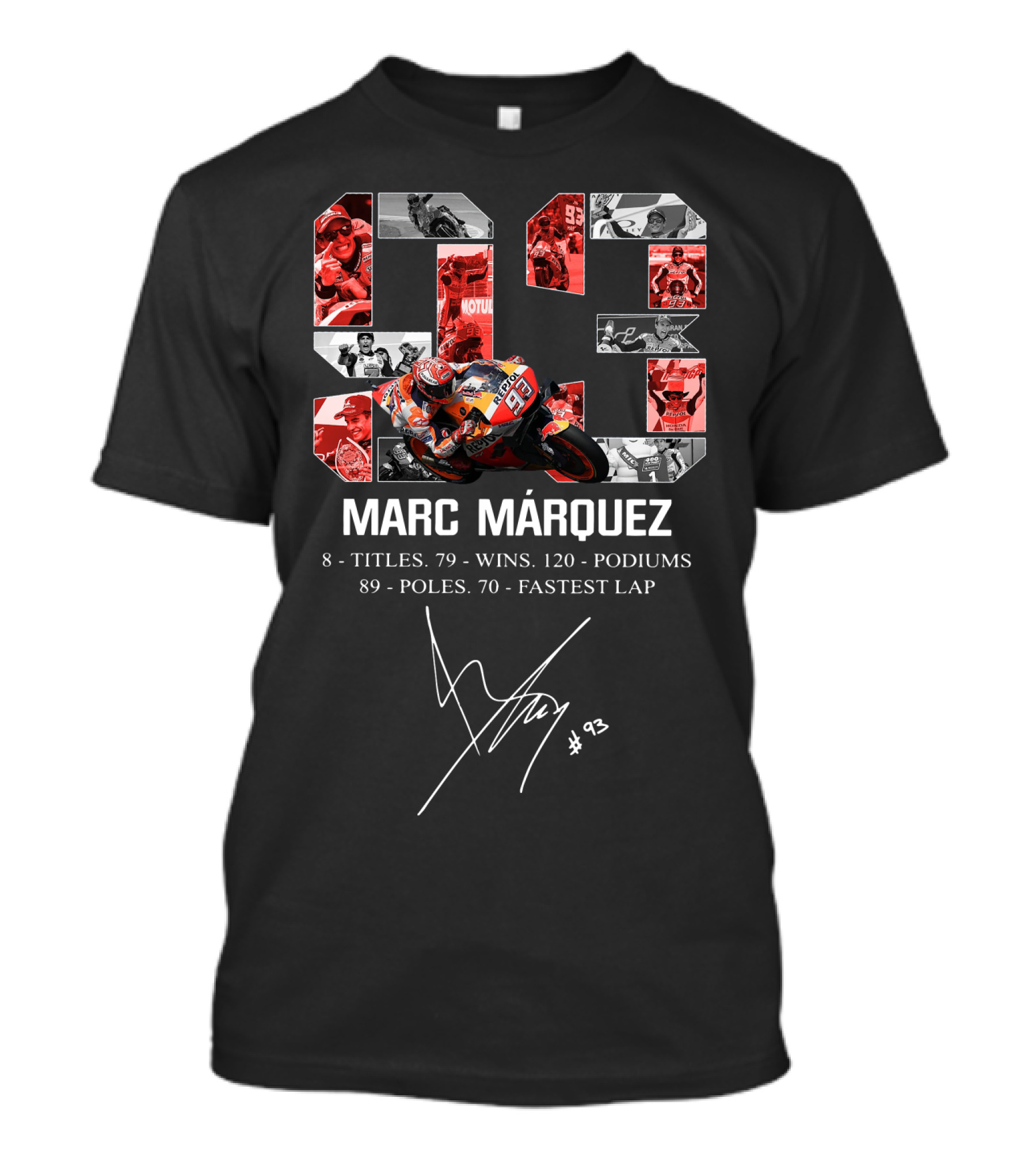 Marc Márquez 8 Titles 79 Wins 120 Podiums 89 Poles 70 Fastest Lap #93 T-Shirt