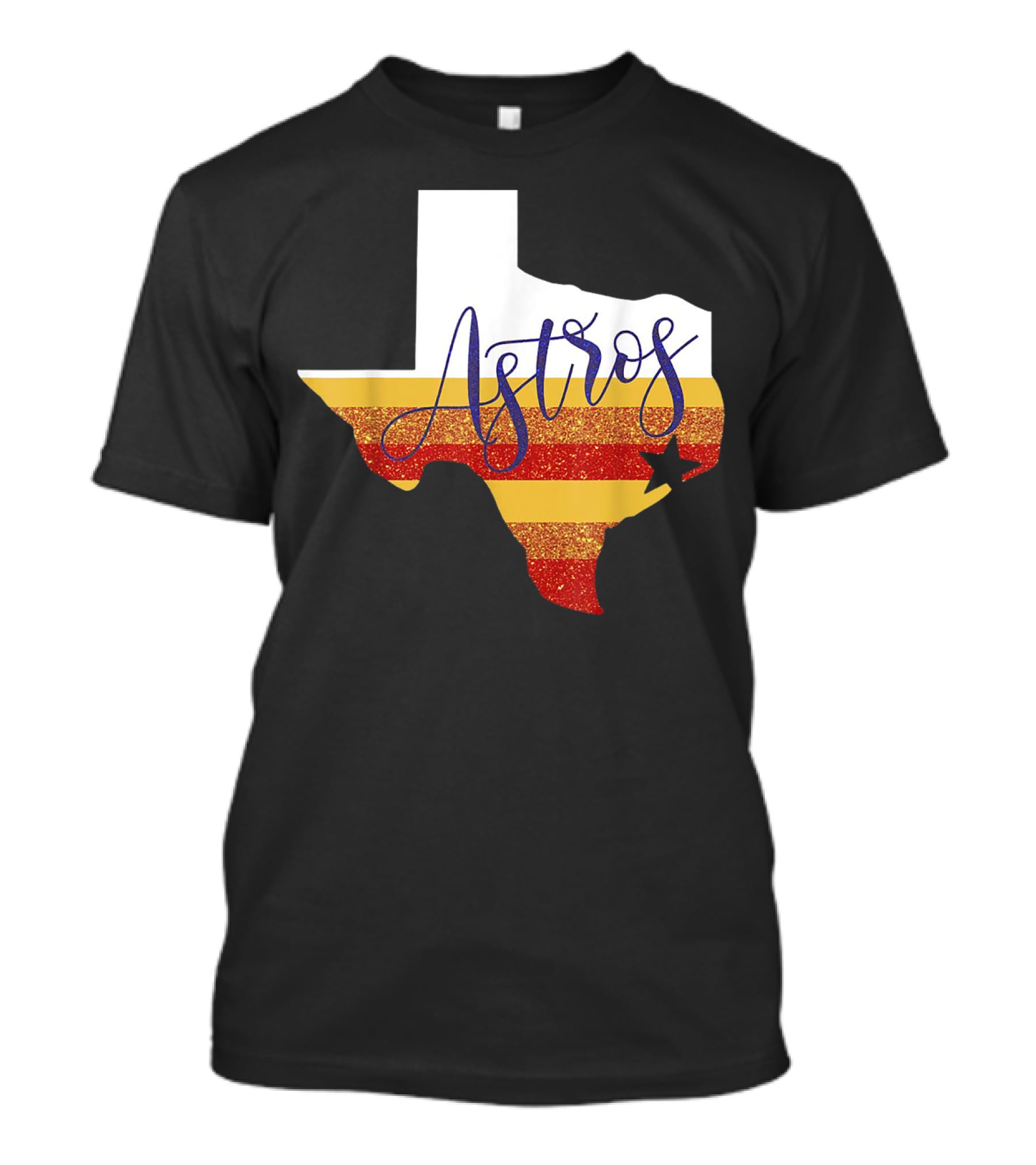 Astros Texas State Outline With Stripes And Star T-Shirt