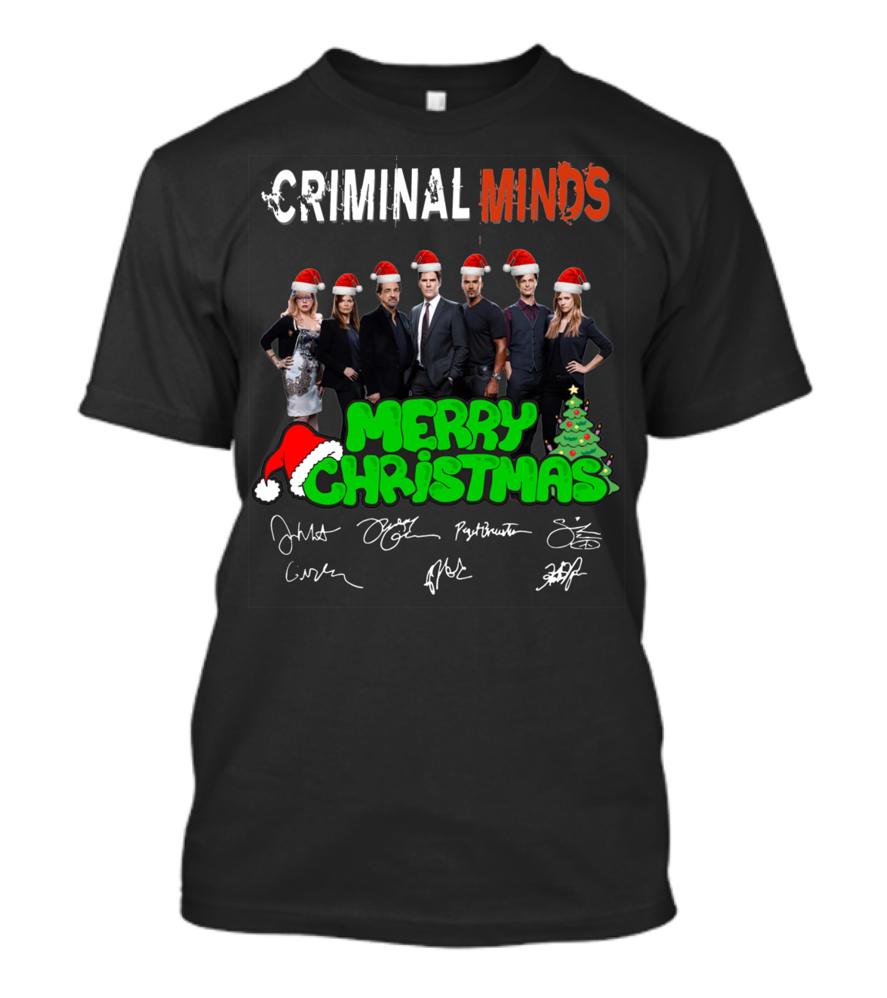 Criminal Minds Merry Christmas Santa Hats Signatures T-Shirt