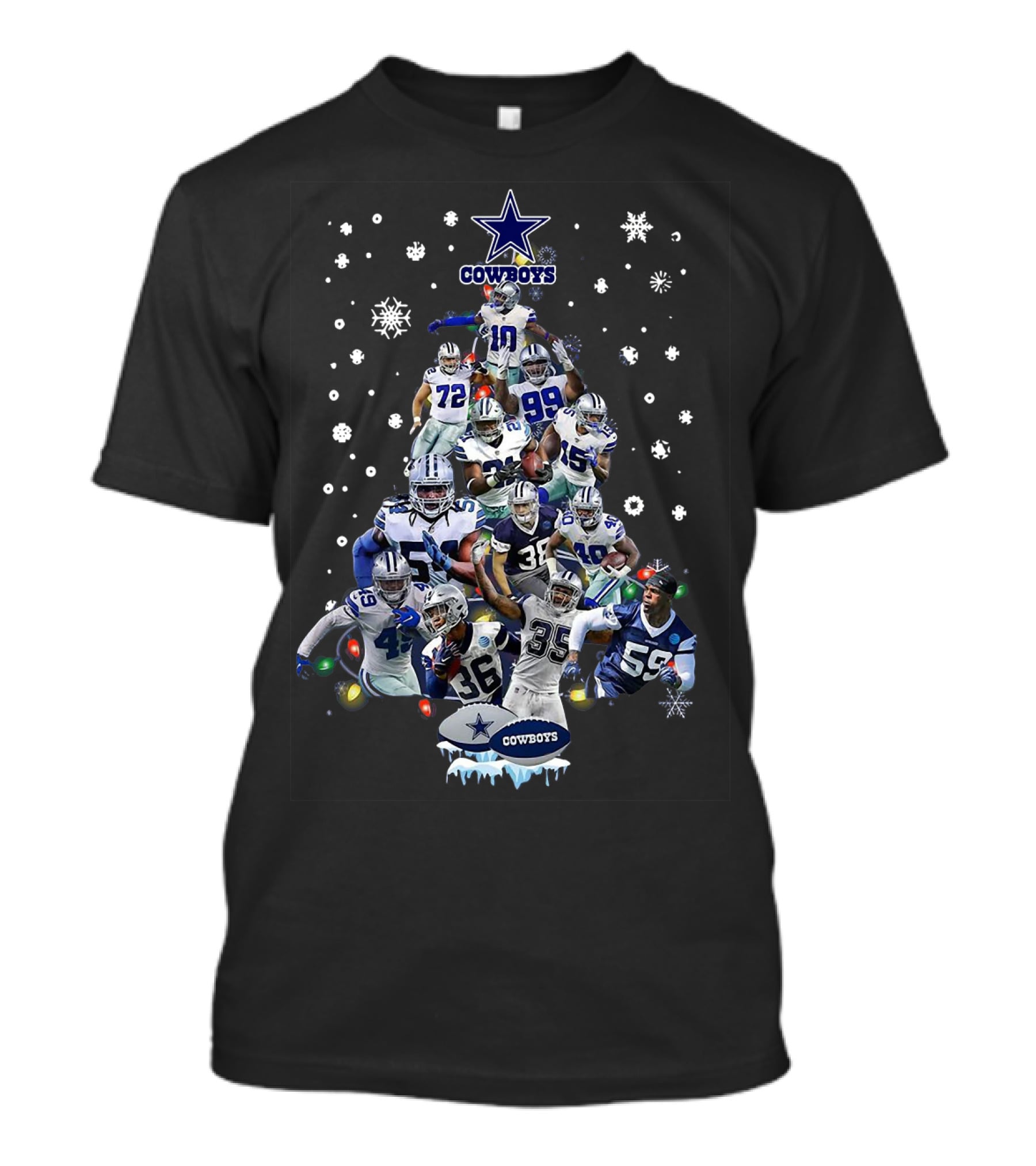 Cowboys Dallas All Members Christmas Tree Snowflakes Lights T-Shirt