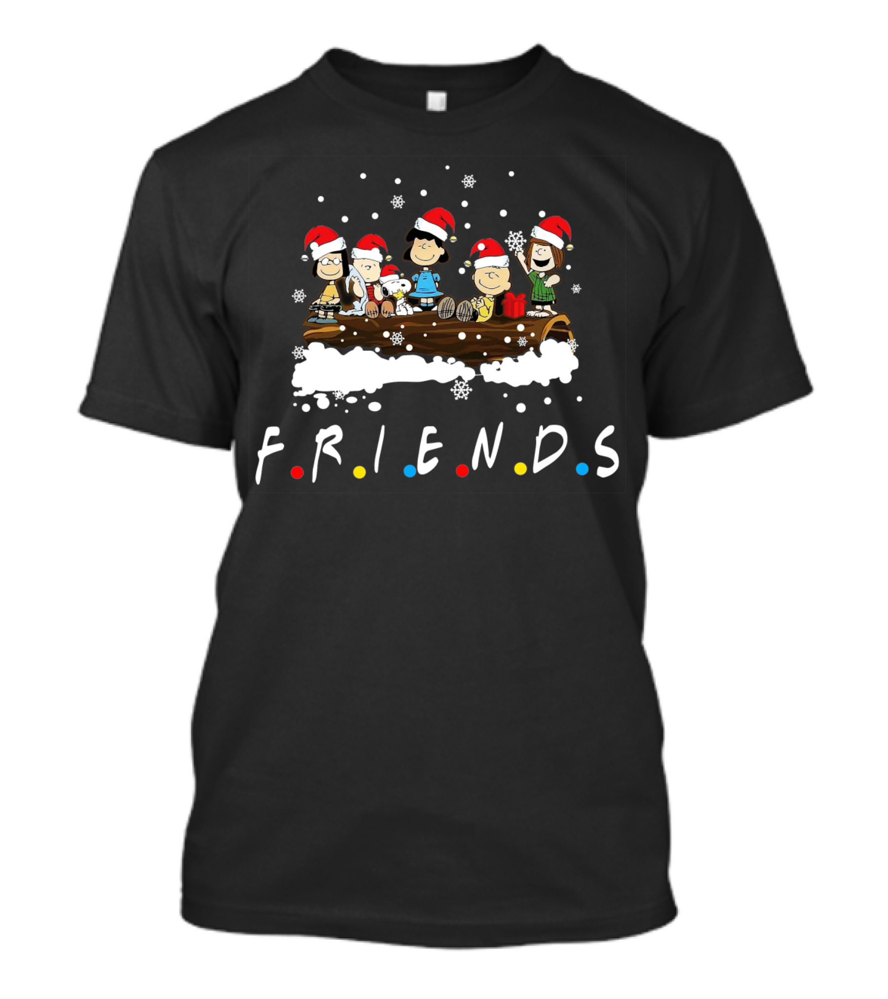 Peanuts Santa Friends Holiday Log Snowflakes T-Shirt