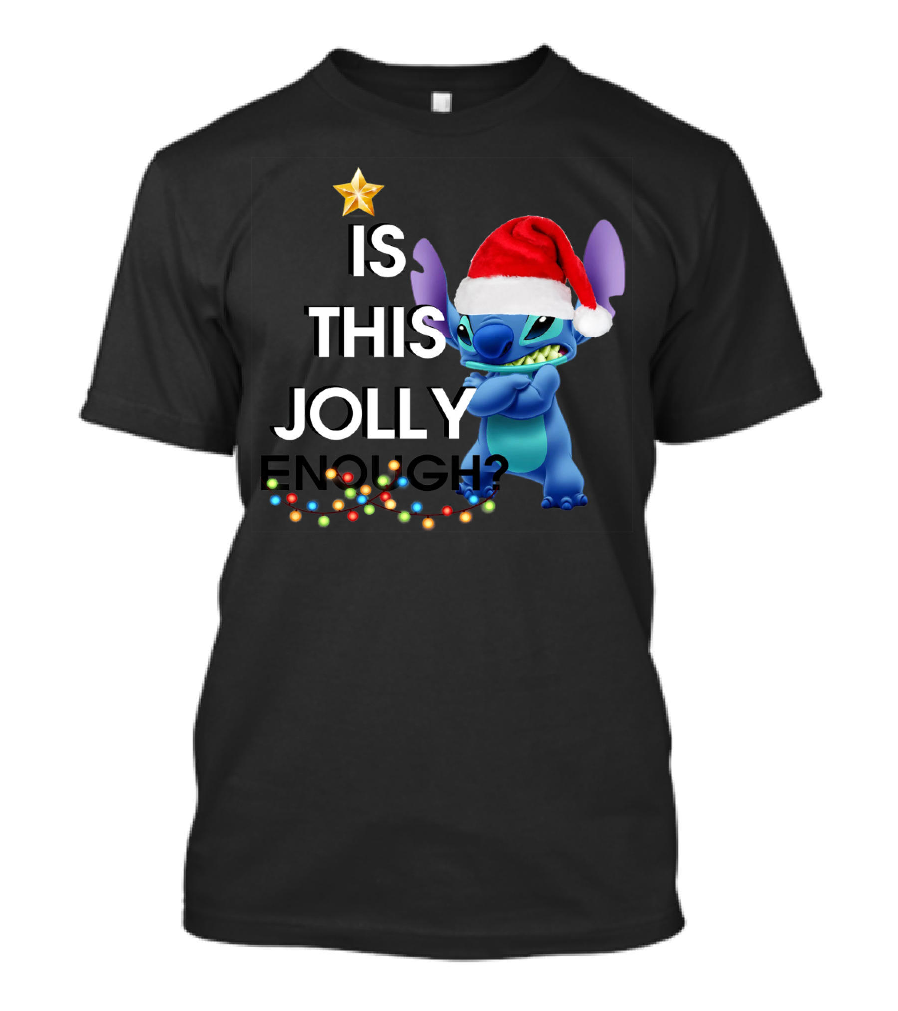 Is This Jolly Enough? Stitch With Santa Hat And Christmas Lights T-Shirt
