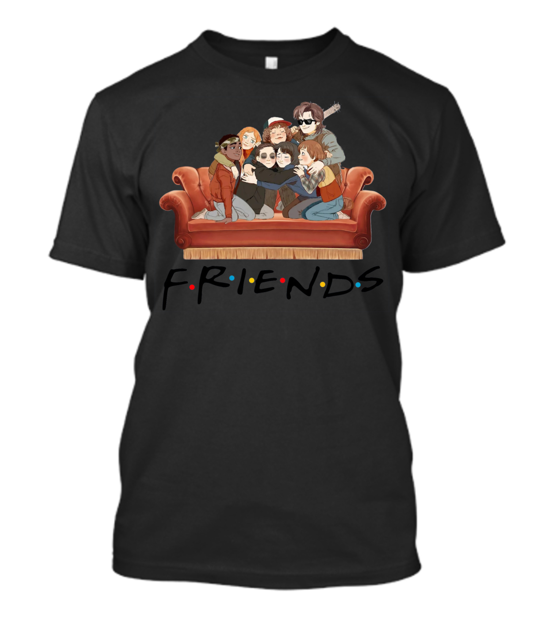 Stranger Things Characters Couch Hug Friends T-Shirt