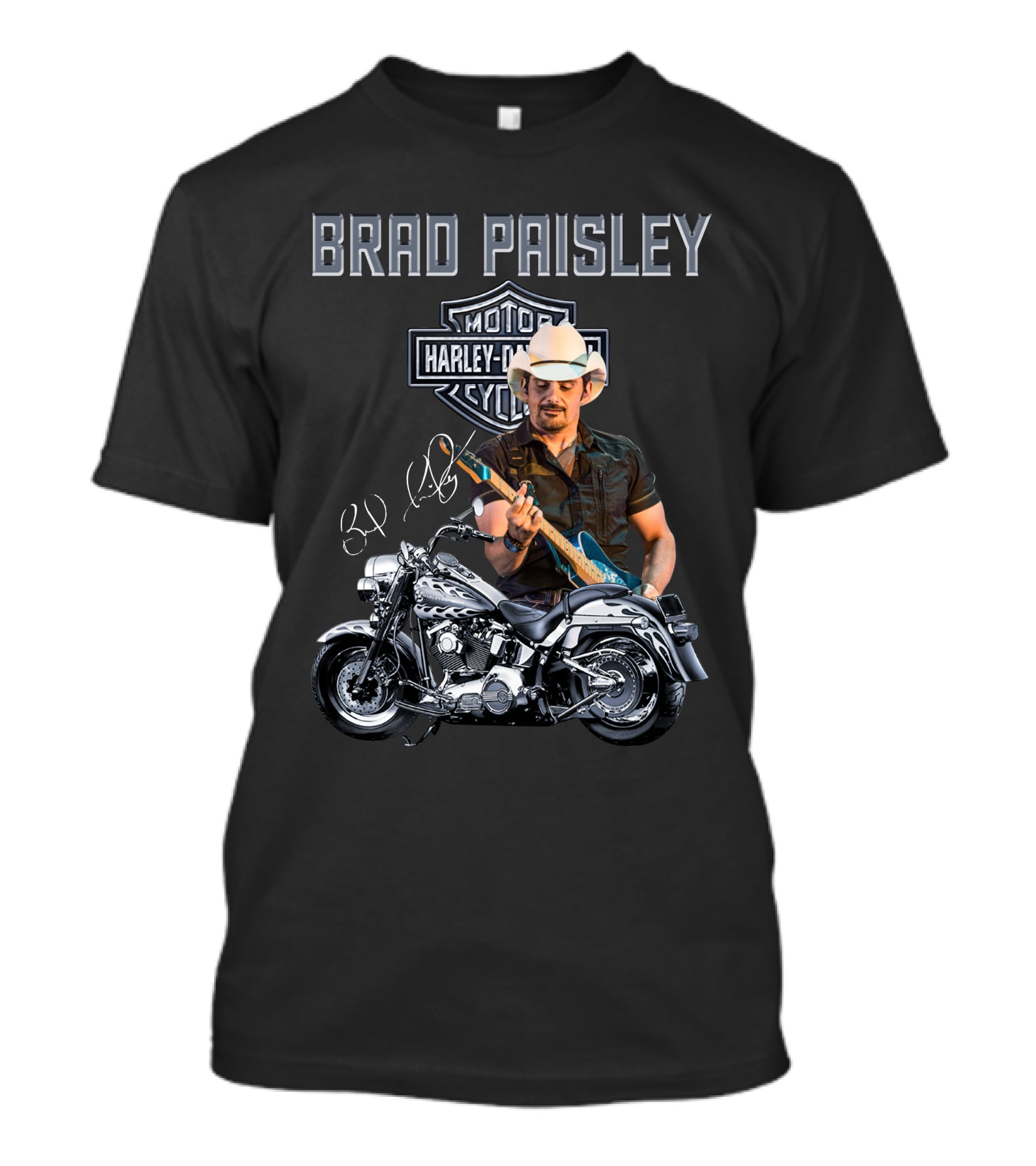 Brad Paisley Harley Davidson Motorcycle Guitar T-Shirt