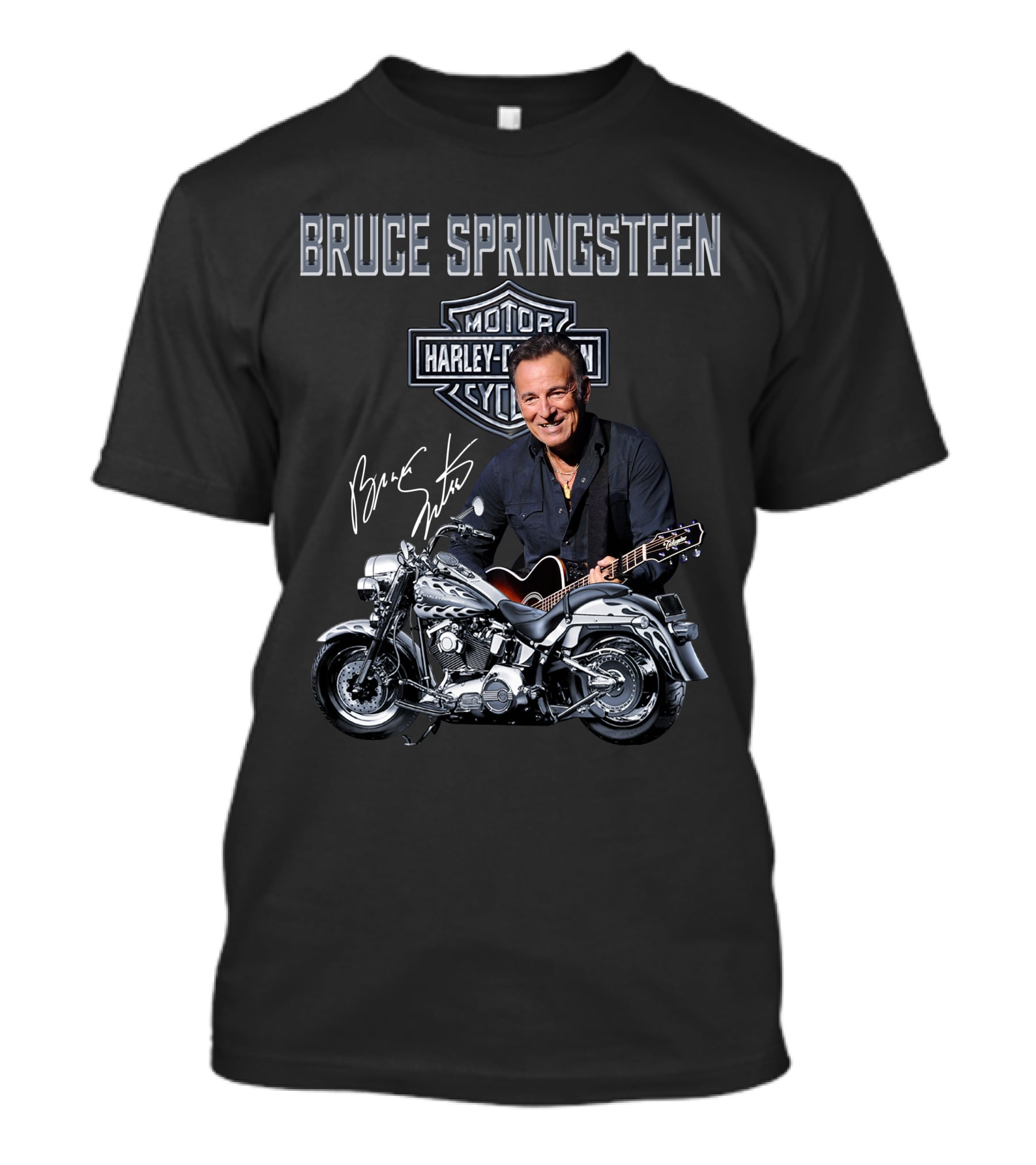 Bruce Springsteen Harley Davidson Motorcycles Signature Guitar T-Shirt