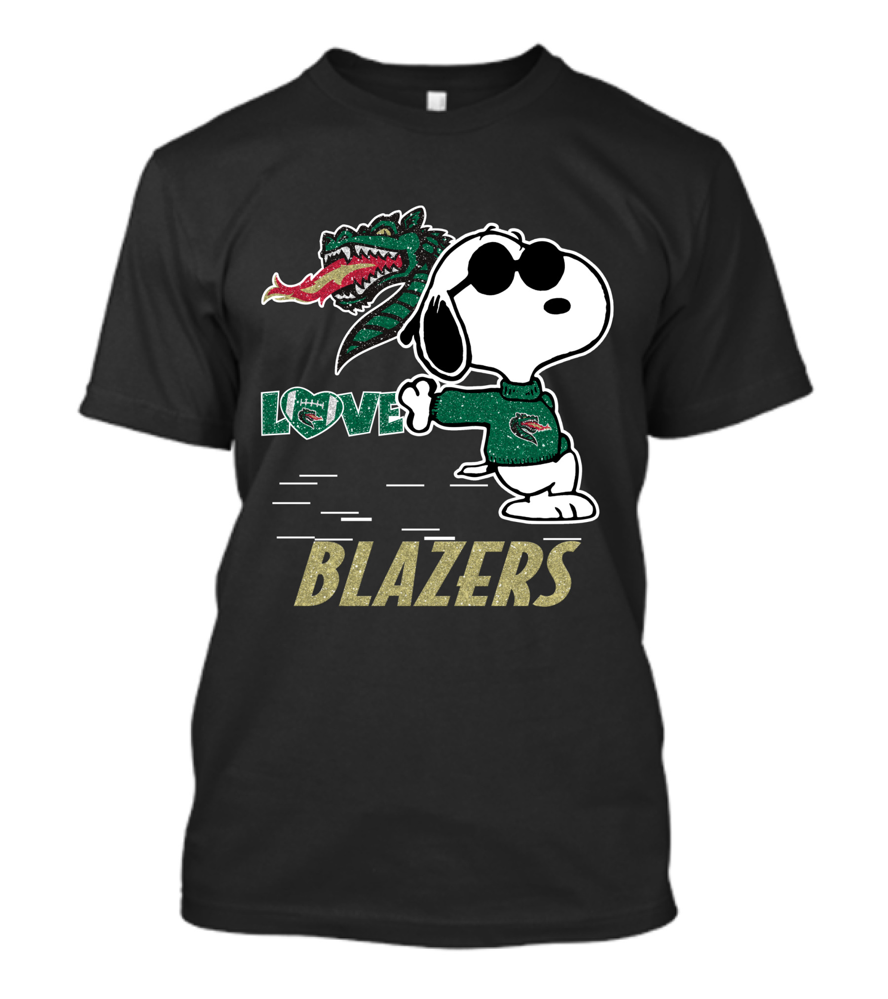 Snoopy Love UAB Blazers Peanuts Football Green Dragon T-Shirt