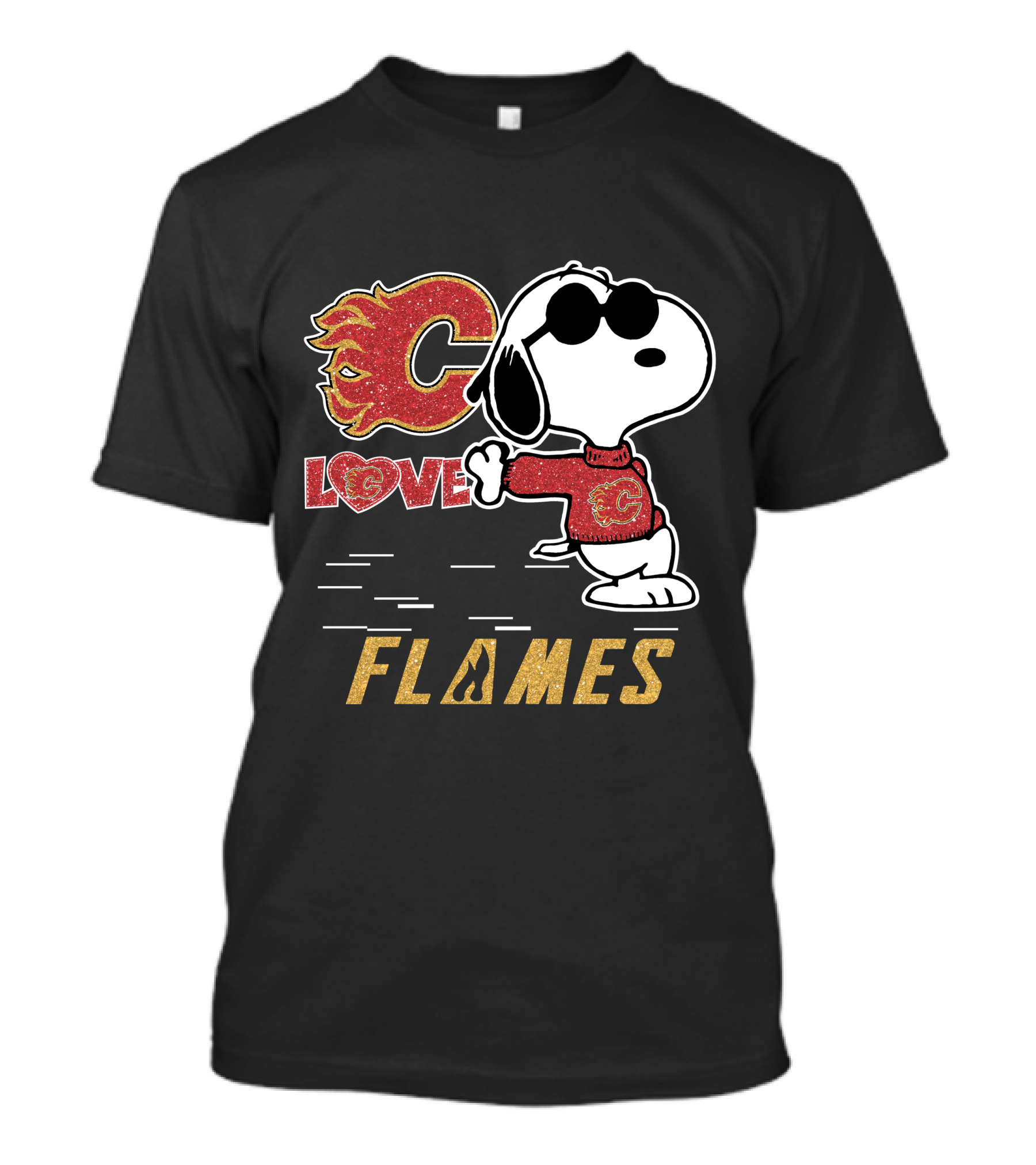 Snoopy Love Calgary Flames Peanuts Logo Cartoon T-Shirt
