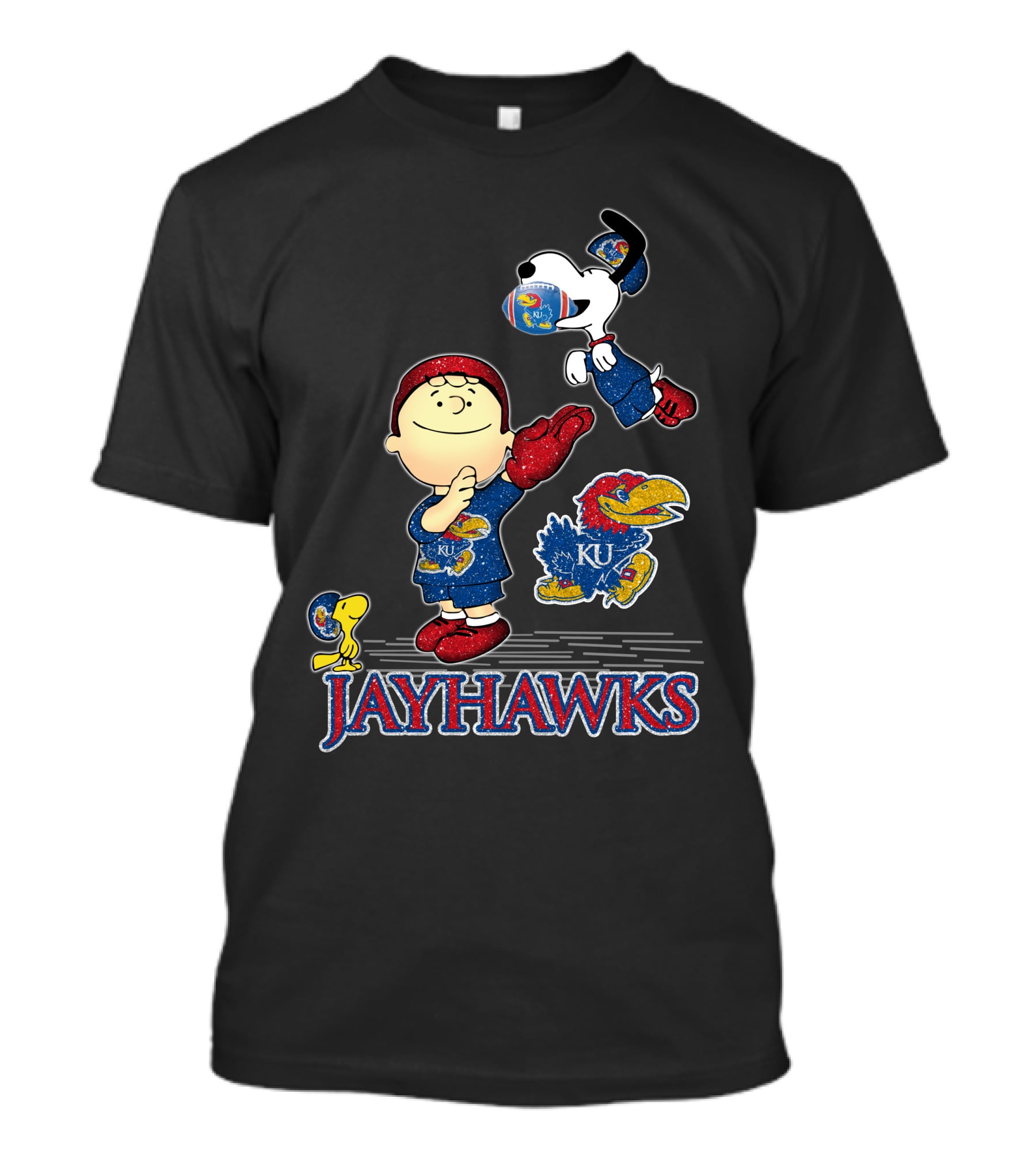 Snoopy Charlie Brown Woodstock Kansas Jayhawks KU Football T-Shirt