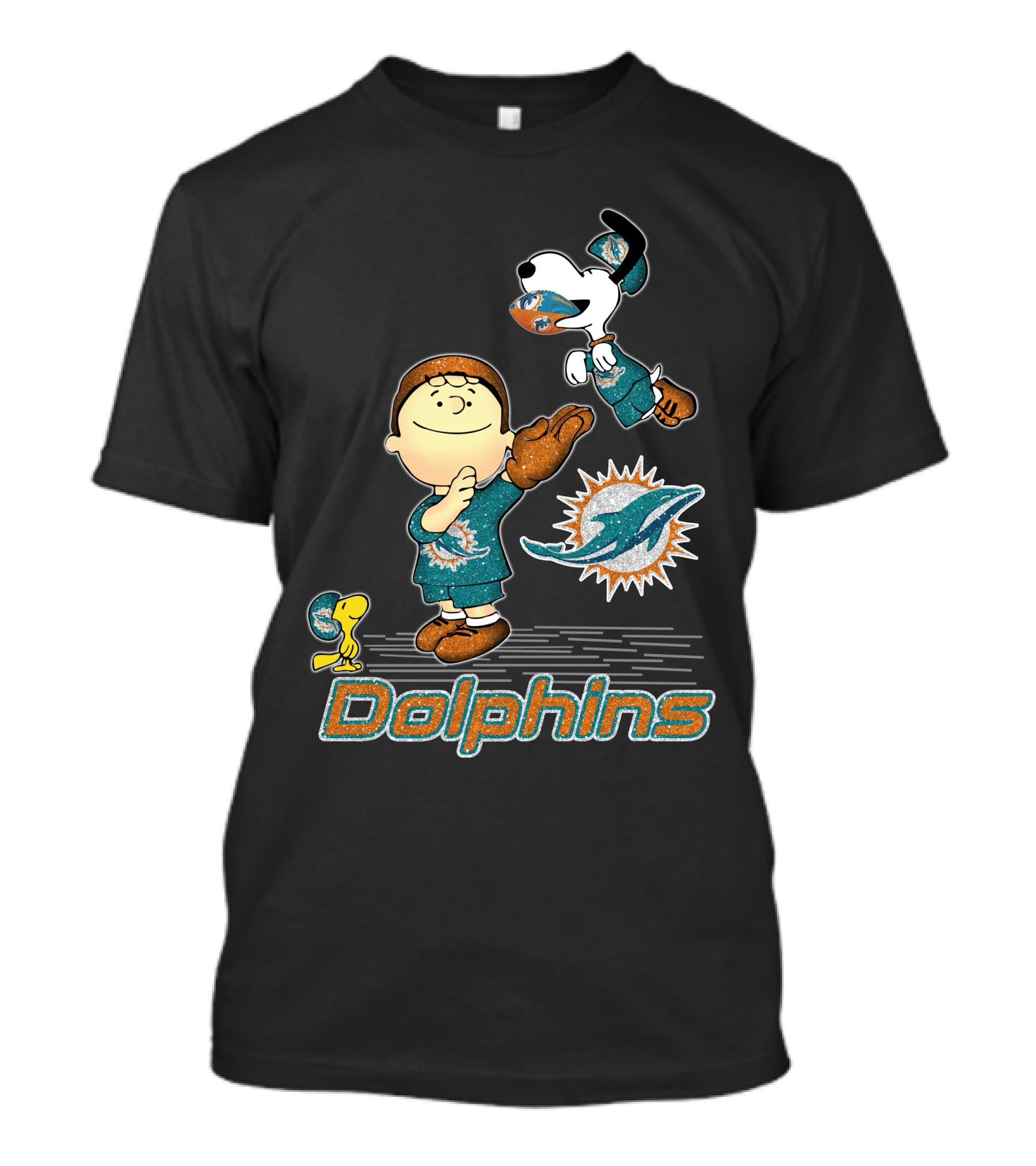 Snoopy And Woodstock Love Miami Dolphins Football T-Shirt