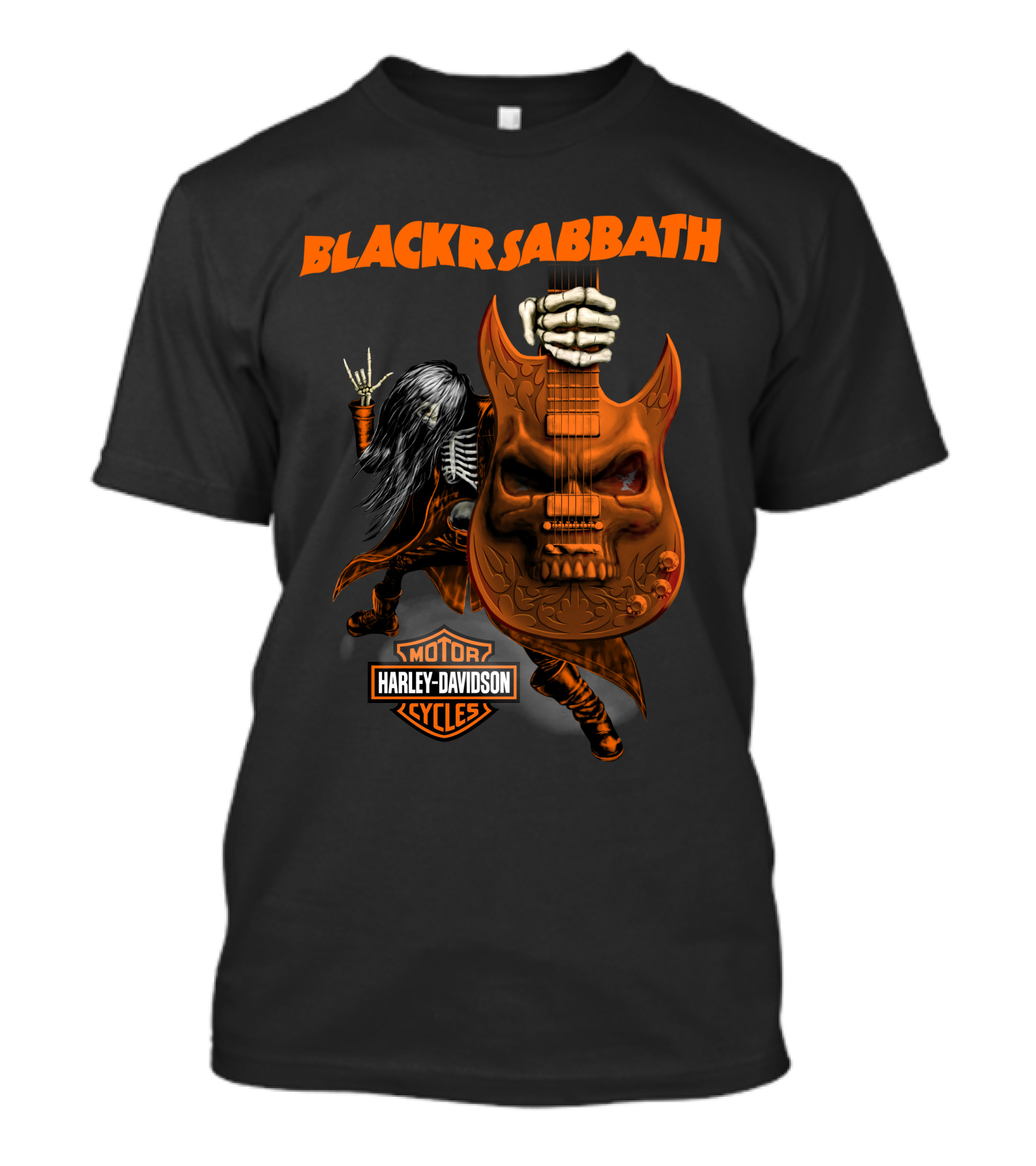 Black Sabbath Harley Davidson Motor Cycles Skeleton Guitar T-Shirt