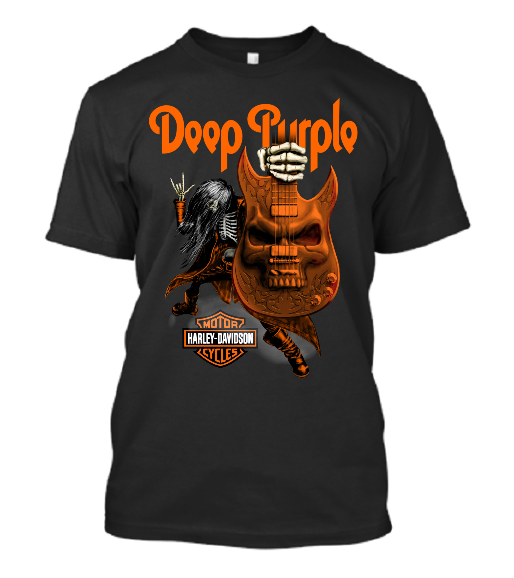 Deep Purple Harley Davidson Skeleton Guitar Rock T-Shirt
