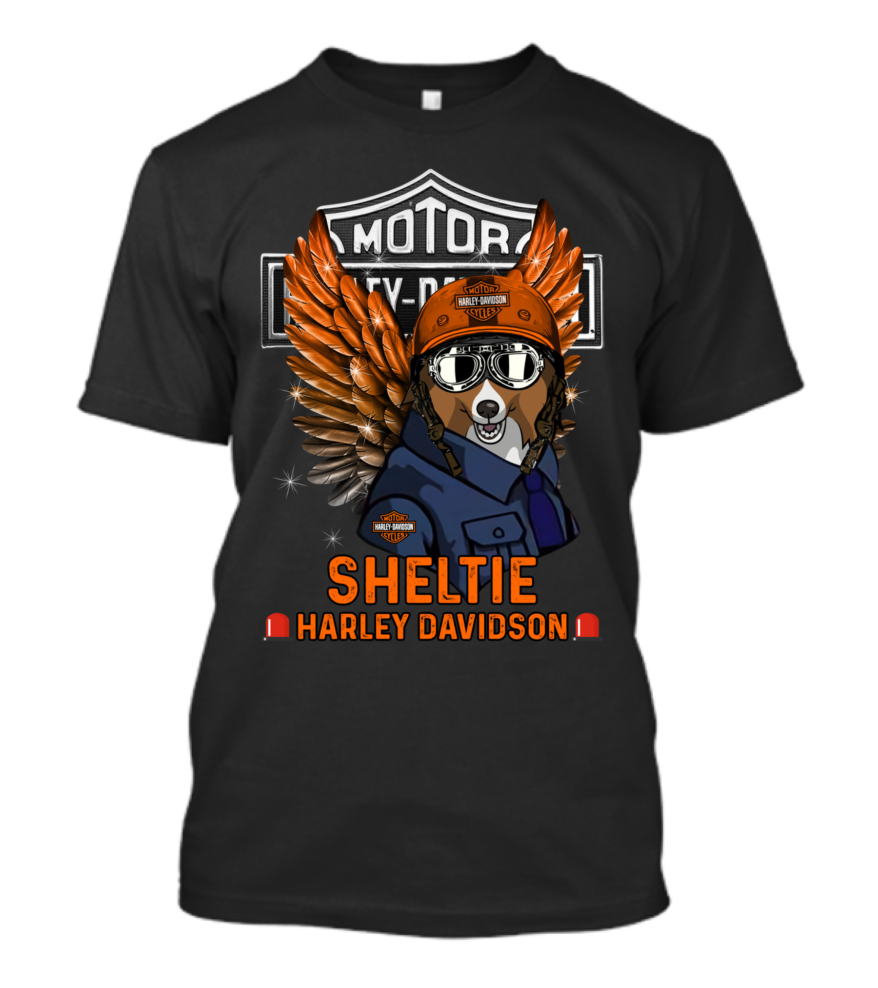 Harley Davidson Sheltie Motorcycle Dog With Wings T-Shirt