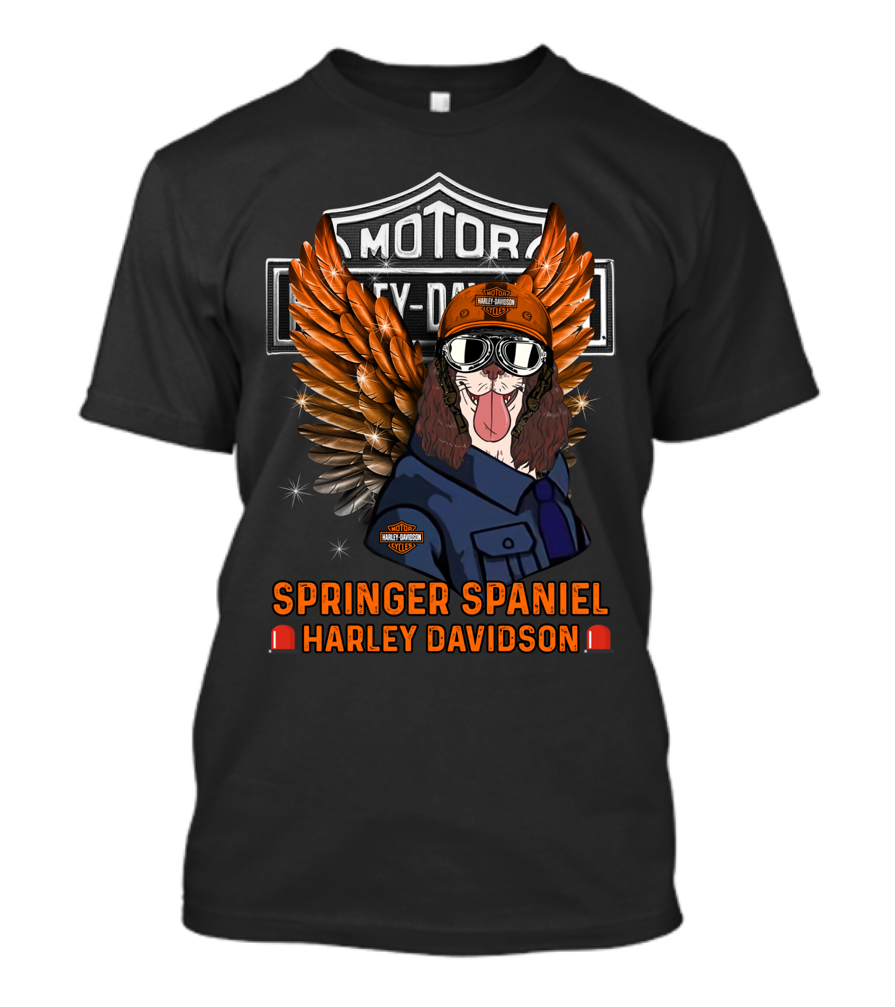 Springer Spaniel Harley Davidson Motor Safety Dog Wings Helmet Glasses T-Shirt