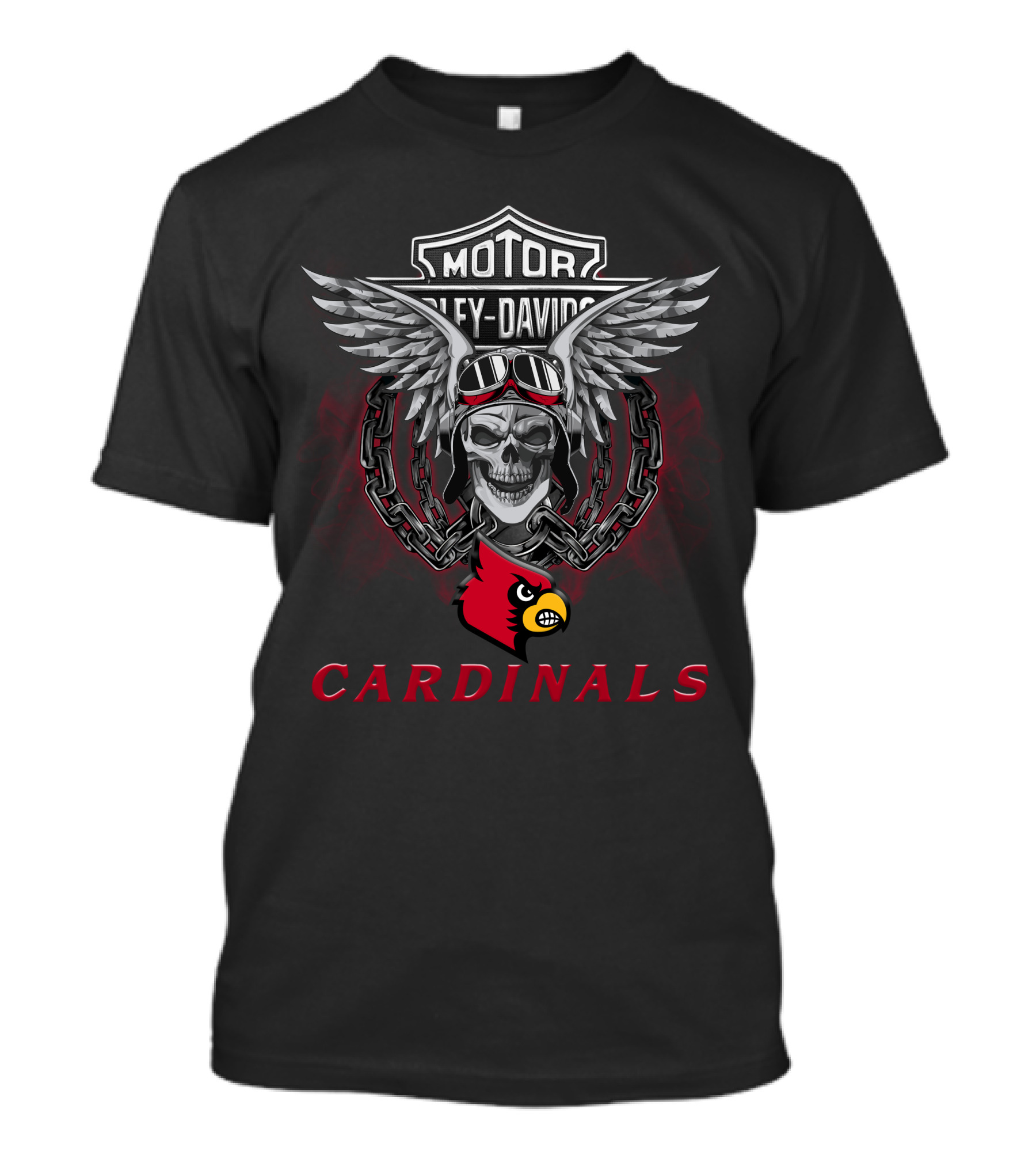 Louisville Cardinals Skull Wings Harley Davidson Ncaa Football Fans T-Shirt
