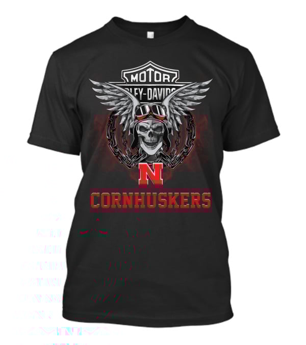 Motor Harley Davidson Skull Wings Nebraska Cornhuskers Football Fans T-Shirt