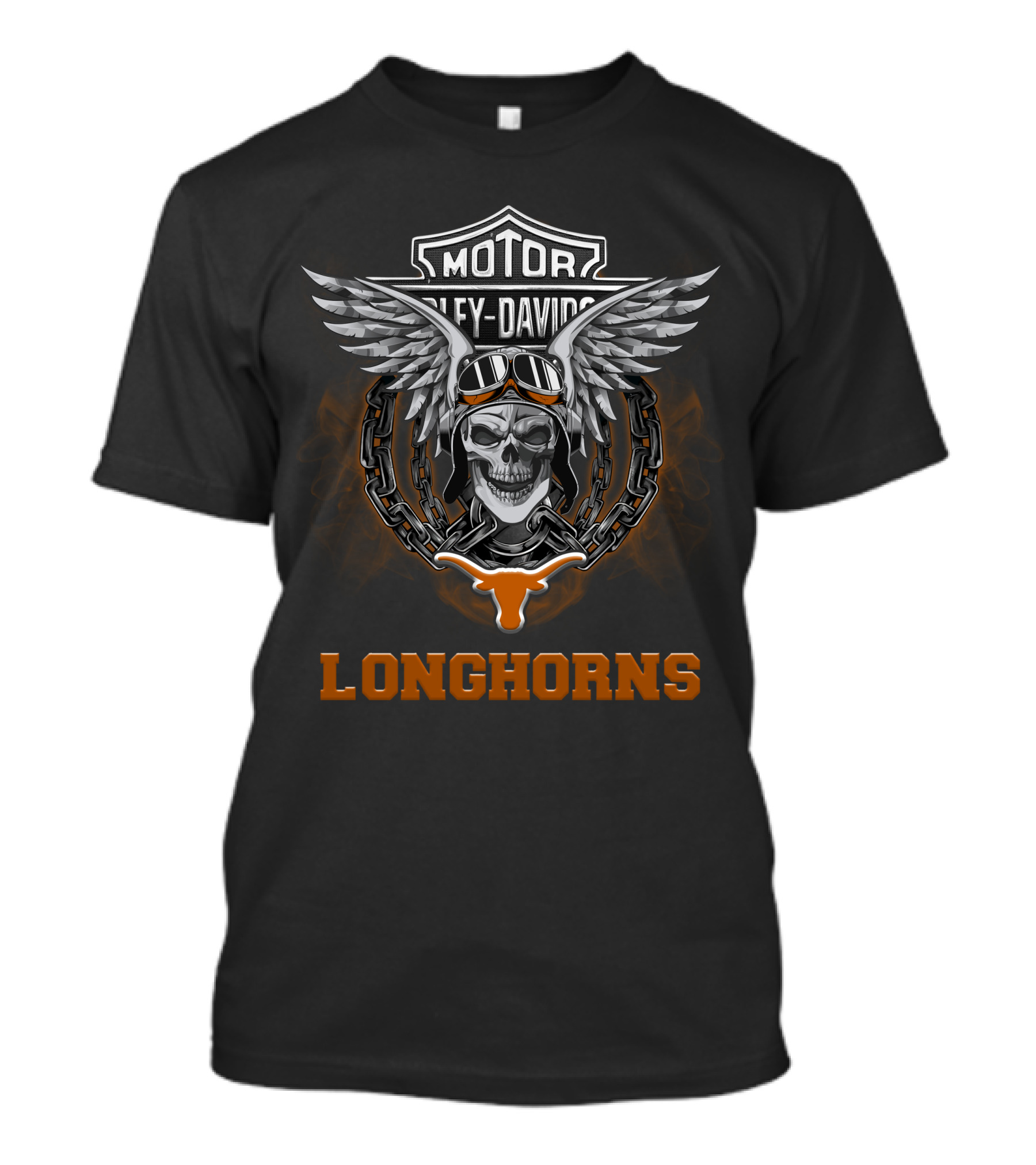 Texas Longhorns Harley Davidson Football Fans Motorcycle Skull Wings T-Shirt