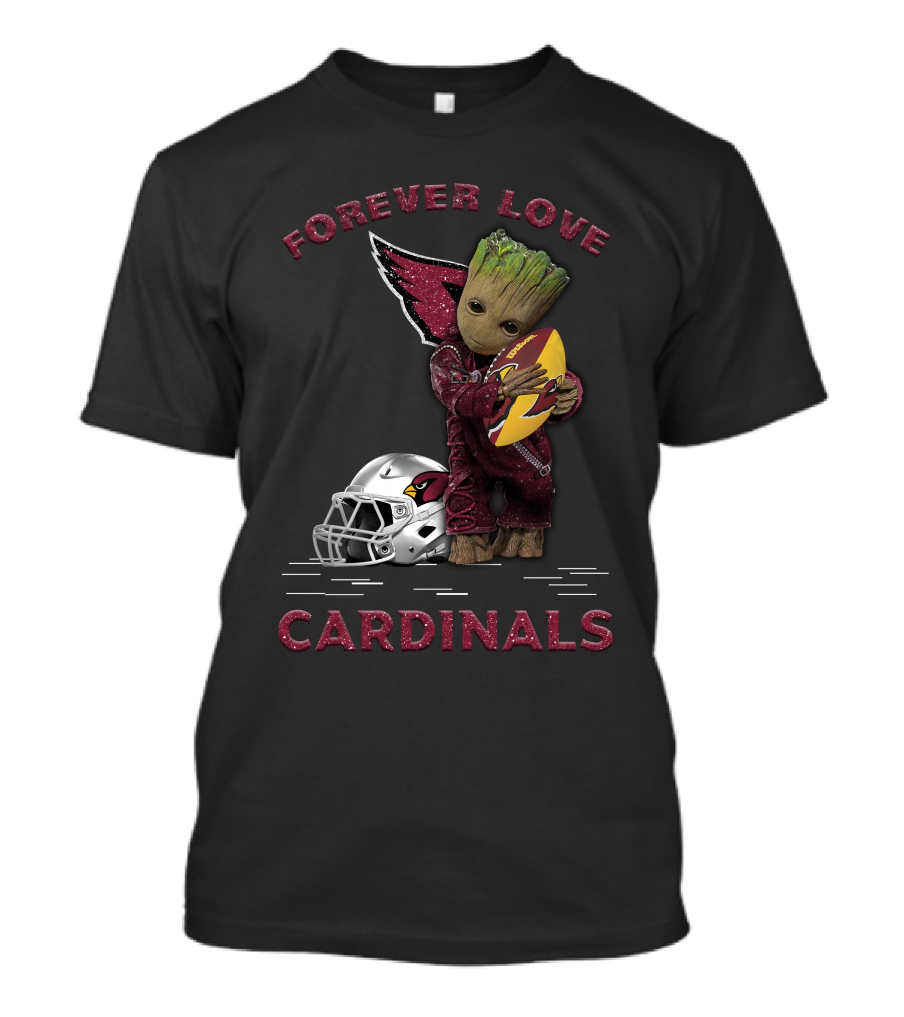 Forever Love Cardinals Groot Holding Football Helmet T-Shirt