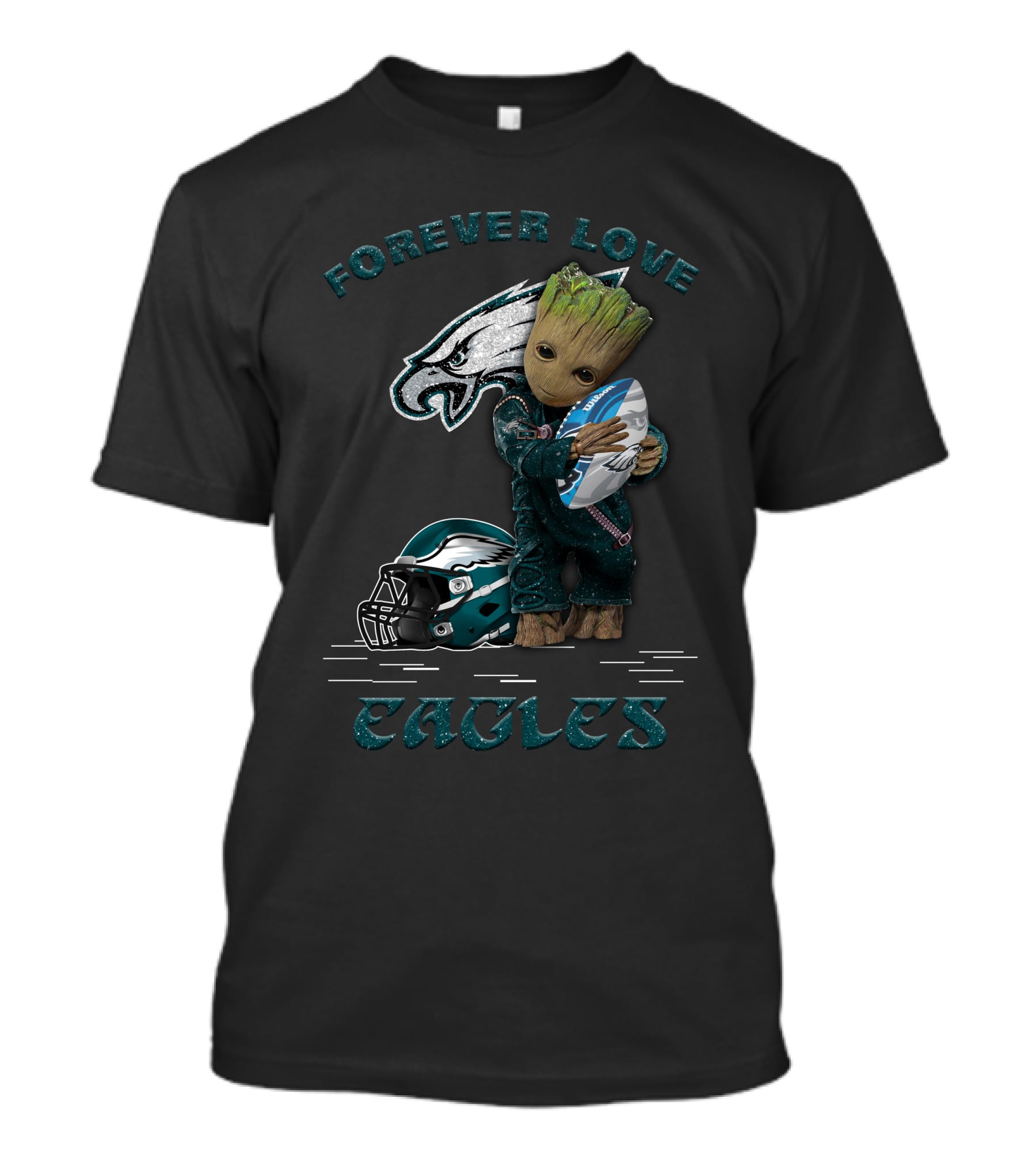 Forever Love Eagles Groot Hugging Football Philadelphia Helmet T-Shirt