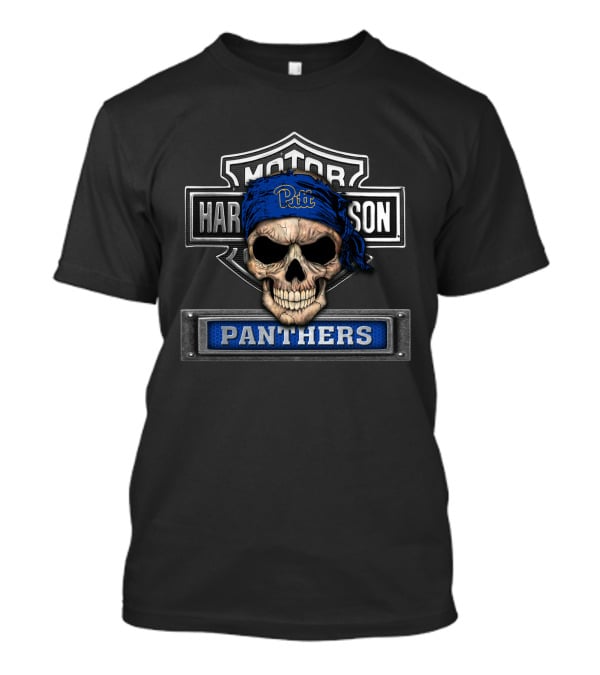 Pitt Panthers Skull Emblem On Harley Davidson Shield T-Shirt