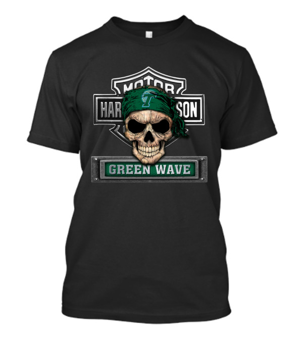 Tulane Green Wave Skull Bandana Motor Harley Davidson T-Shirt
