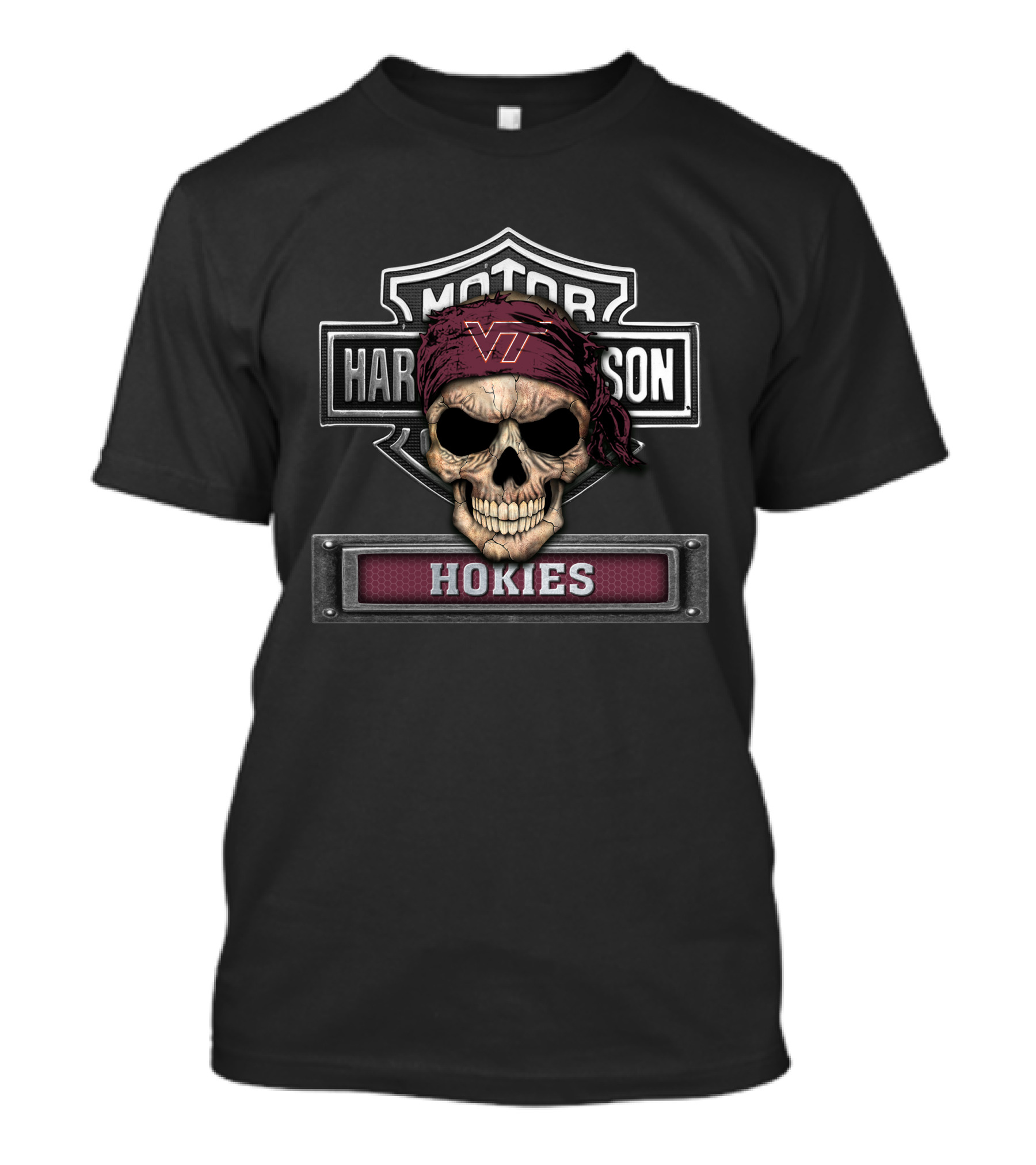 Hd Ncaa Virginia Tech Hokies Motor Skull Bandana T-Shirt