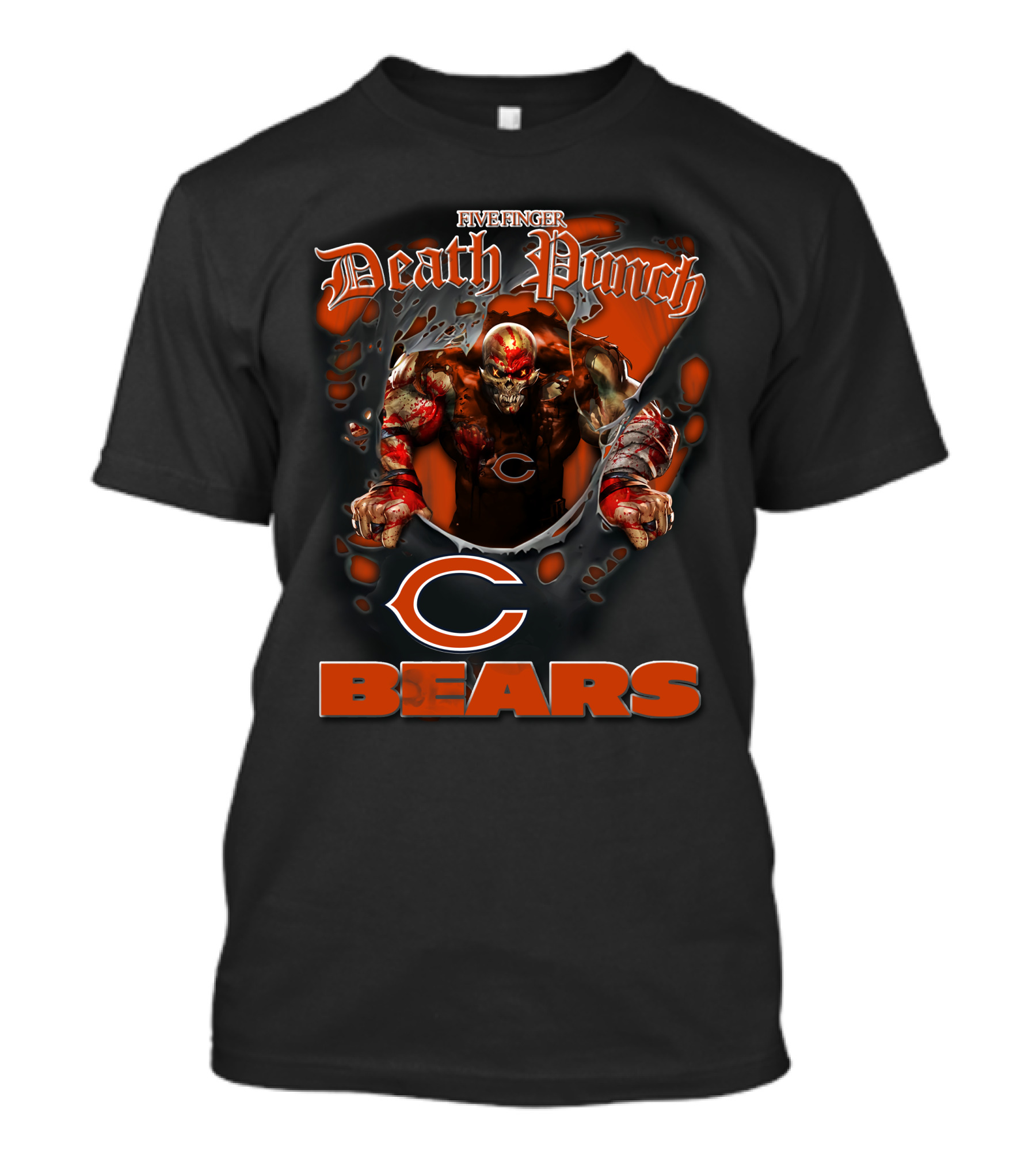Five Finger Death Punch Chicago Bears Nfl Football Fans Skeleton Art T-Shirt