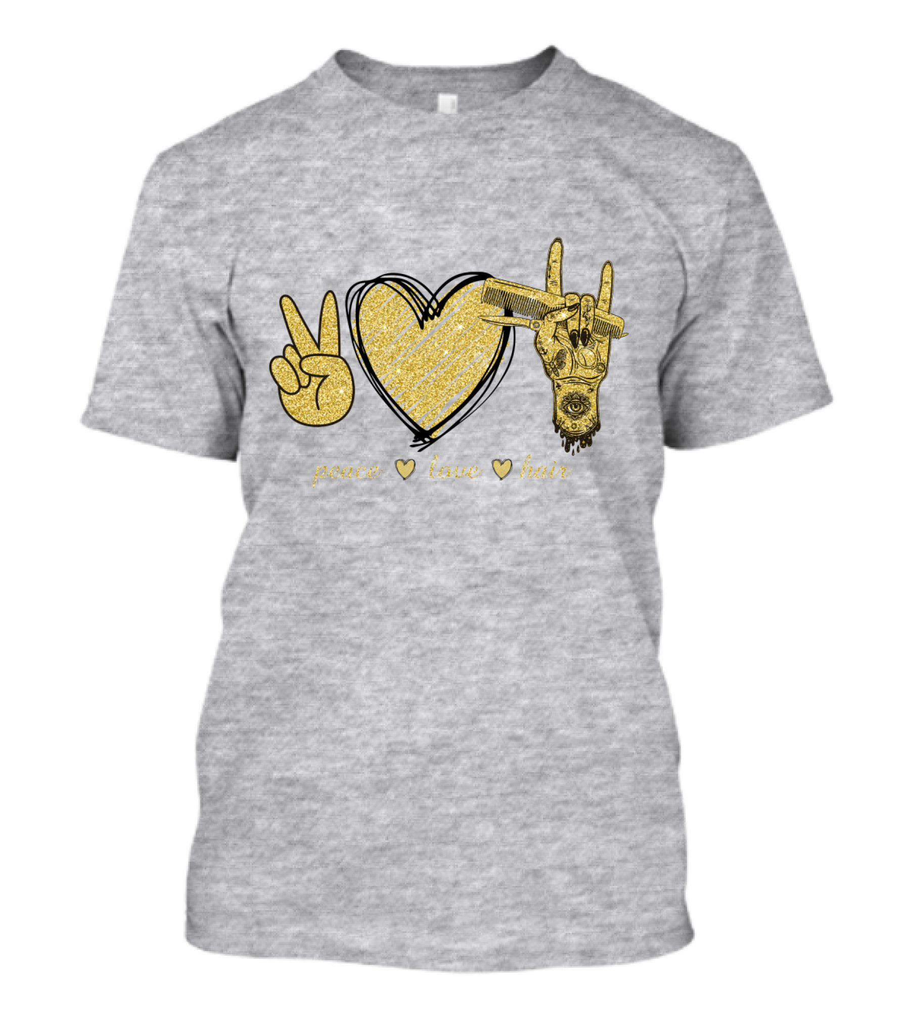Peace Love Hair Glitter Heart And Scissors T-Shirt
