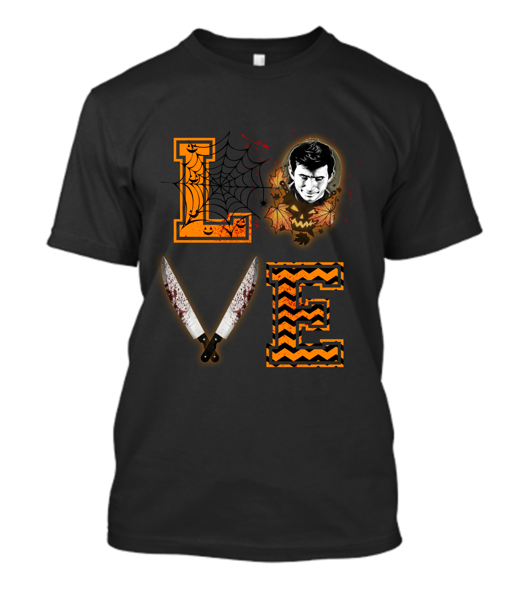 Love Halloween Spider Webs Bloody Knives Classic Horror Face T-Shirt