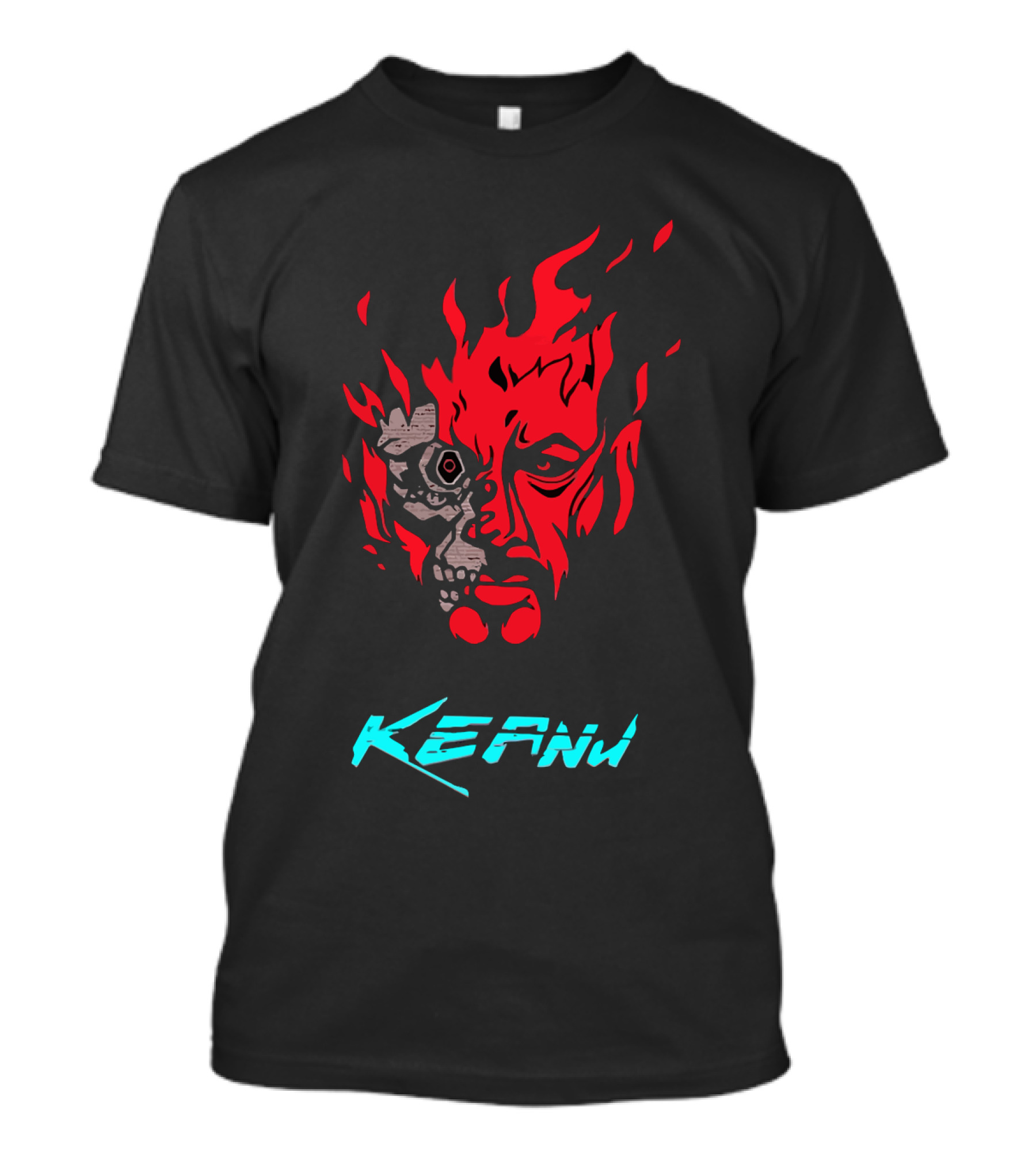 Keanu Cyberpunk Flame Skull Face T-Shirt