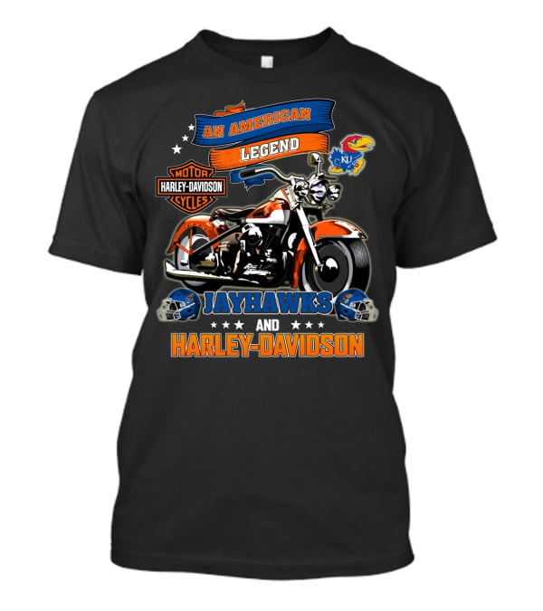 Kansas Jayhawks An American Legend Harley Davidson Motor Cycles Ku Football Helmets T-Shirt