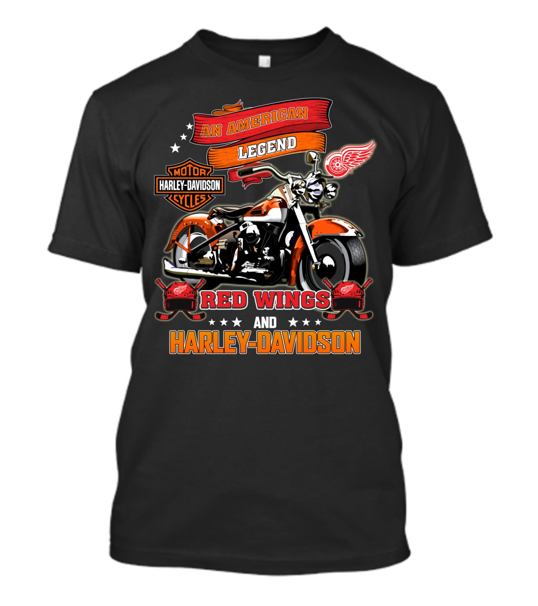 An American Legend Detroit Red Wings And Harley Davidson T-Shirt