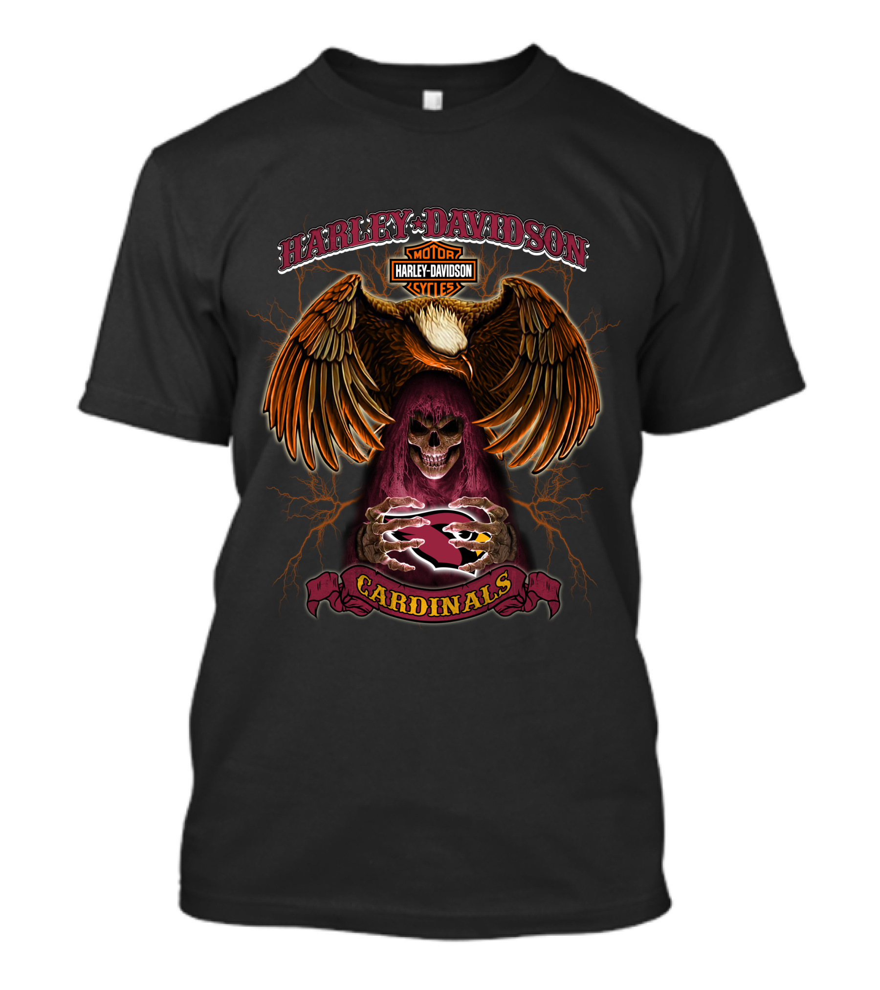 Harley Davidson Motor Cycles Eagle Skull Cardinals Arizona Nfl T-Shirt
