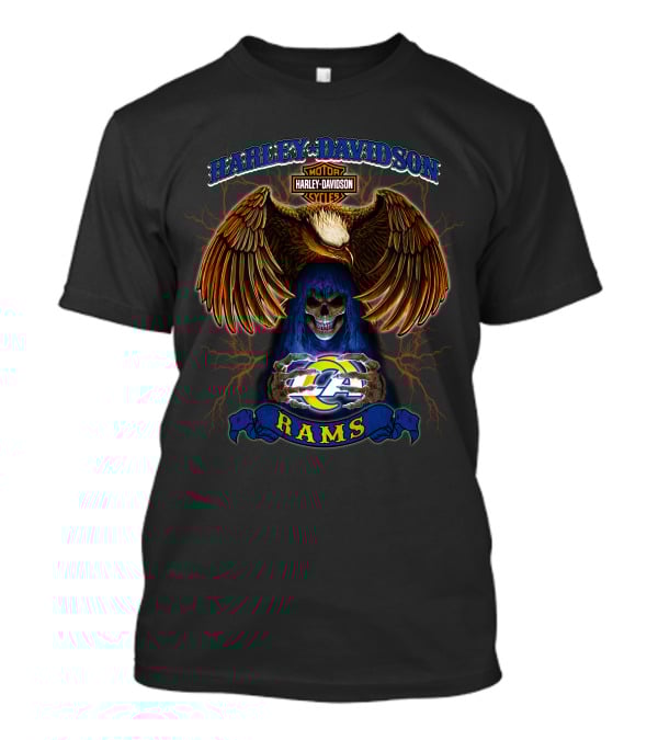 Harley Davidson Motorcycles Los Angeles Rams Nfl Eagle Skull T-Shirt