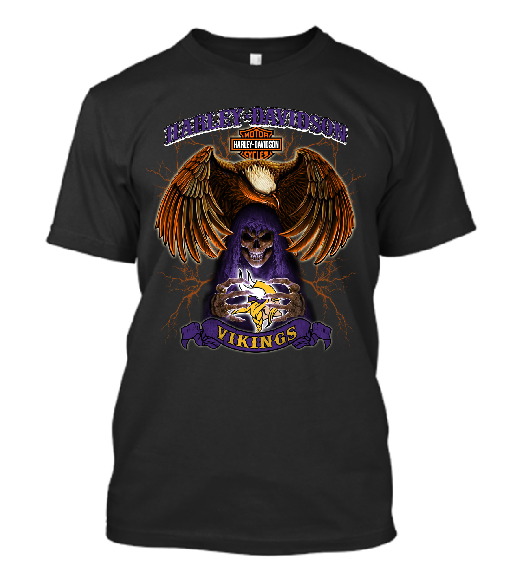 Harley Davidson Motorcycles Minnesota Vikings Eagles Skeleton T-Shirt