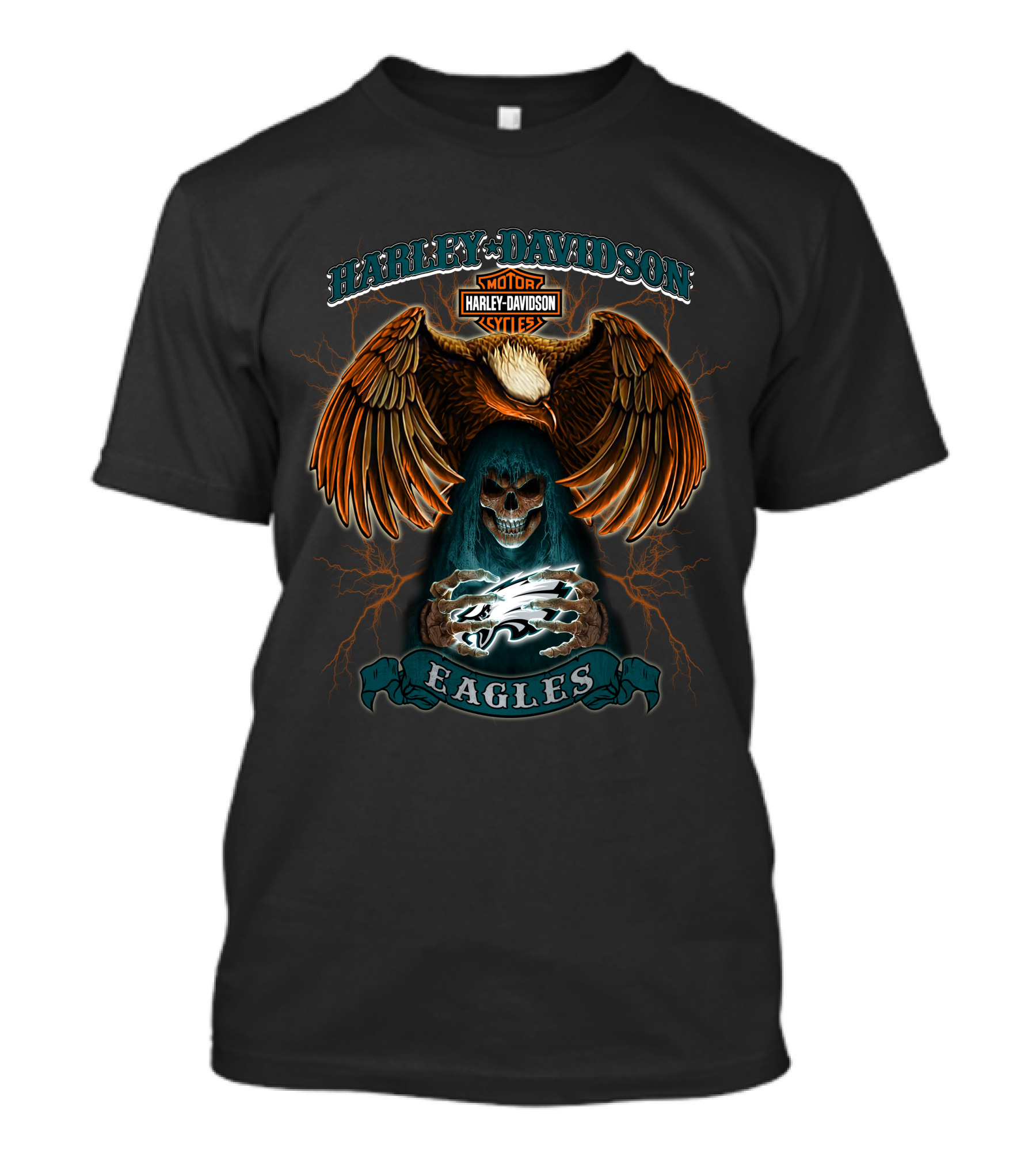 Harley Davidson Eagles Skull And Lightning Rider T-Shirt