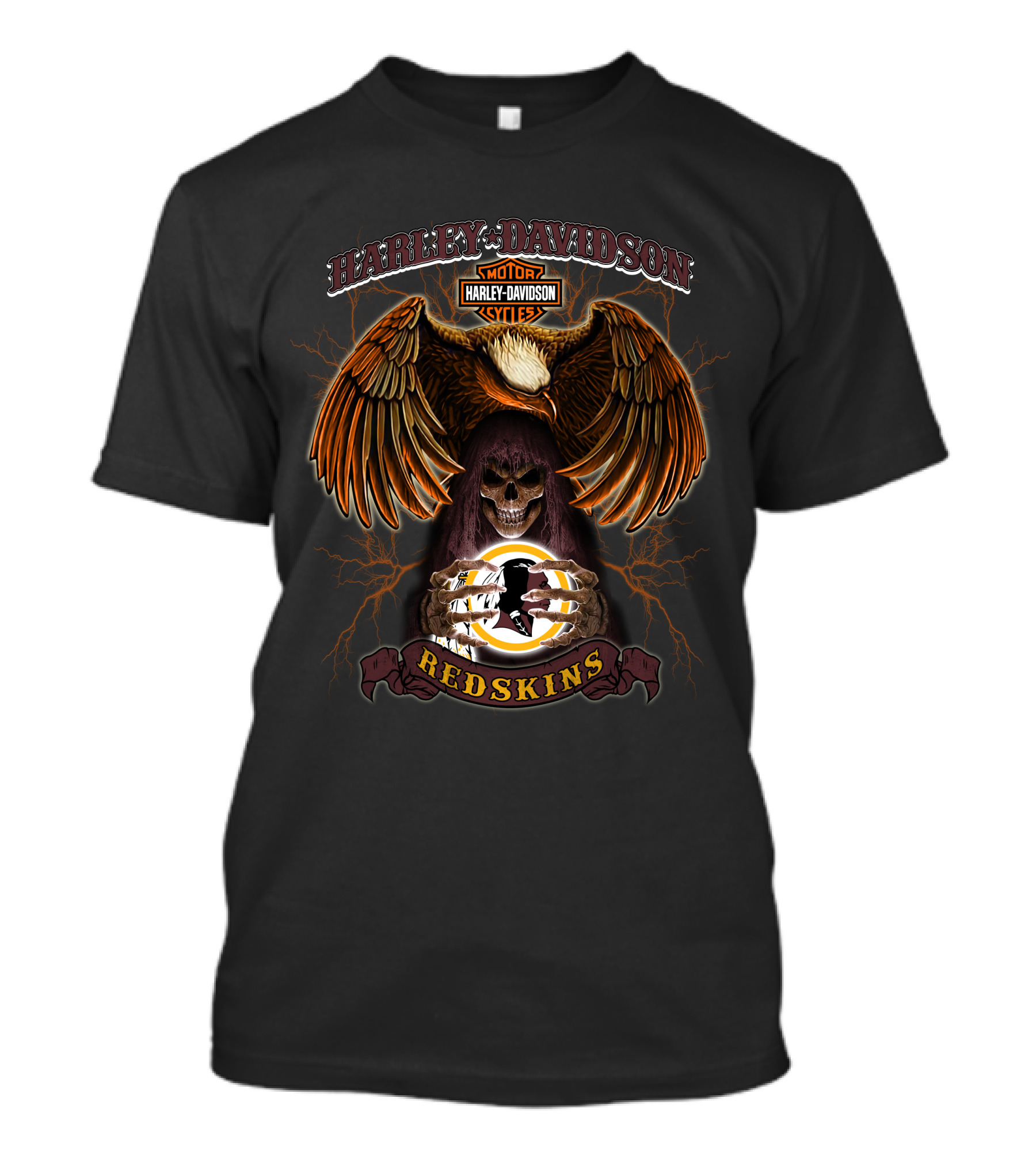 Harley Davidson Motorcycles Redskins Skull And Eagle T-Shirt