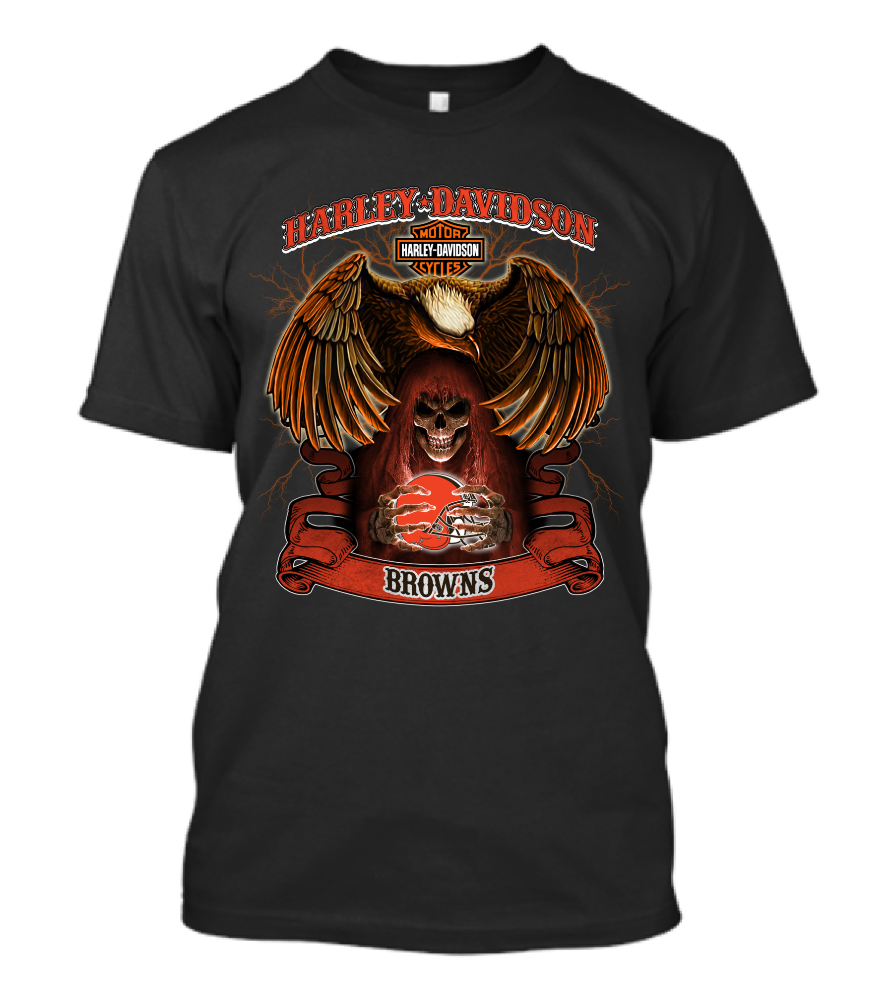 Harley Davidson Motor Cycles Eagle Skull Browns Football T-Shirt