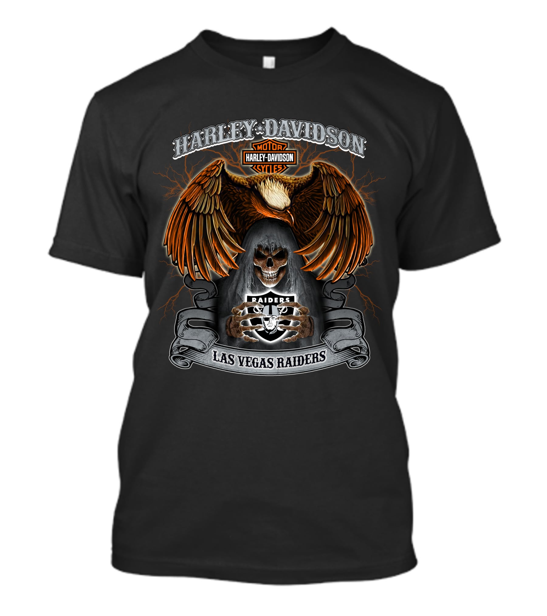 Harley Davidson Motorcycles Las Vegas Raiders Skull Eagle Nfl T-Shirt