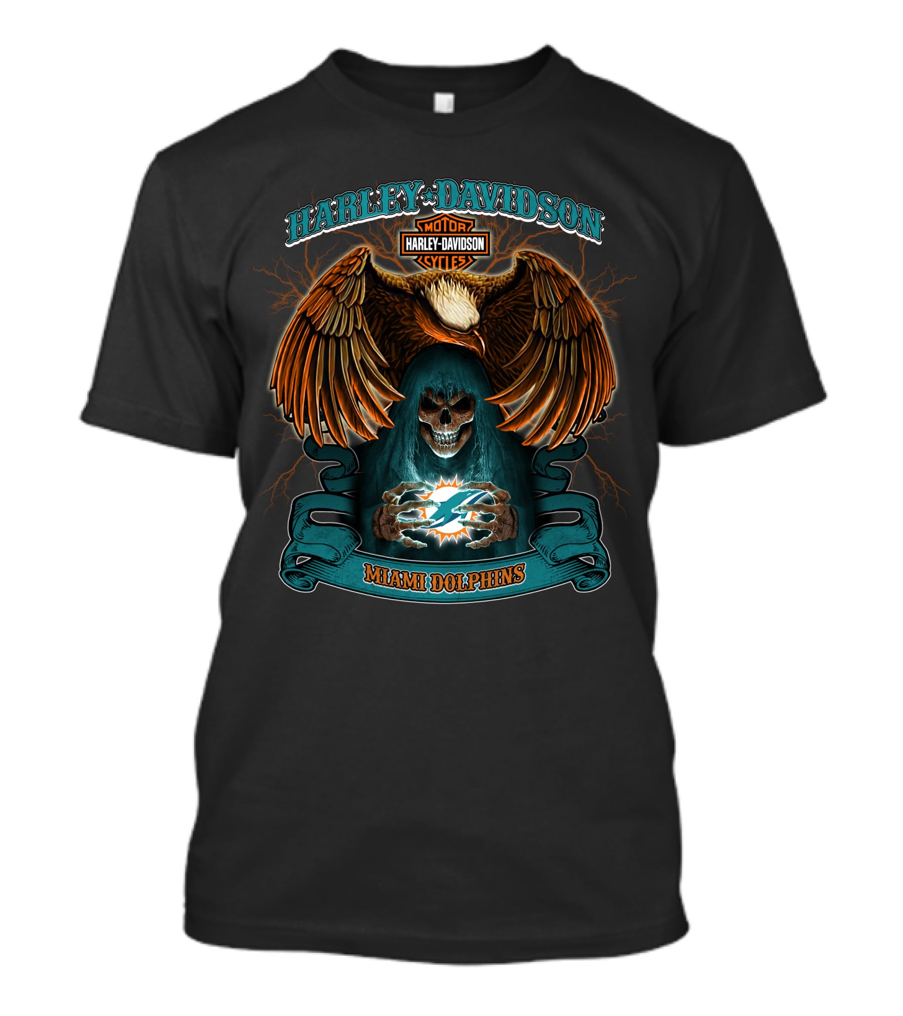 Harley Davidson Motorcycles Miami Dolphins Eagle Skull T-Shirt
