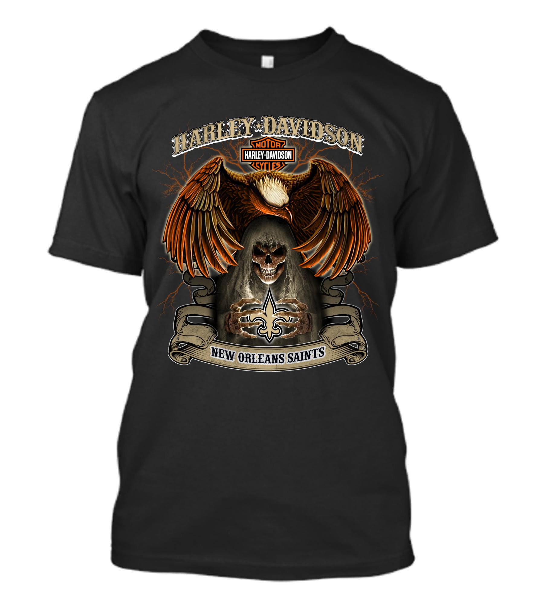 Harley Davidson Motorcycles Eagle New Orleans Saints T-Shirt