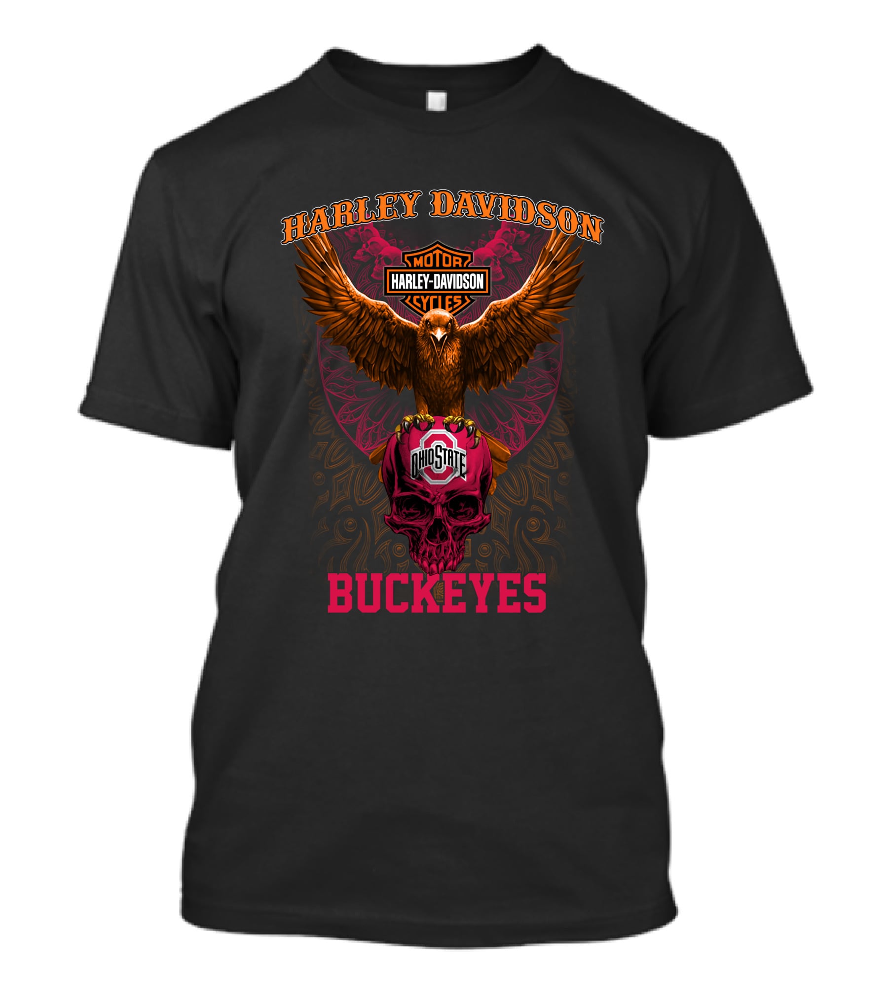 Harley Davidson Ohio State Buckeyes Motor Cycles Eagle Skull T-Shirt