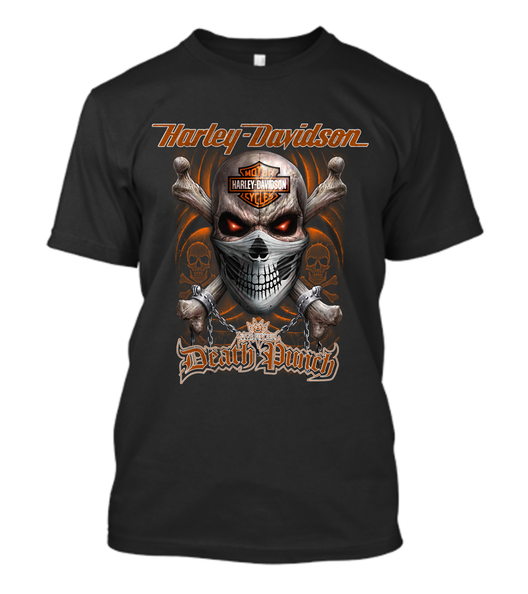Harley Davidson Five Finger Death Punch Skull With Motor Cycles T-Shirt