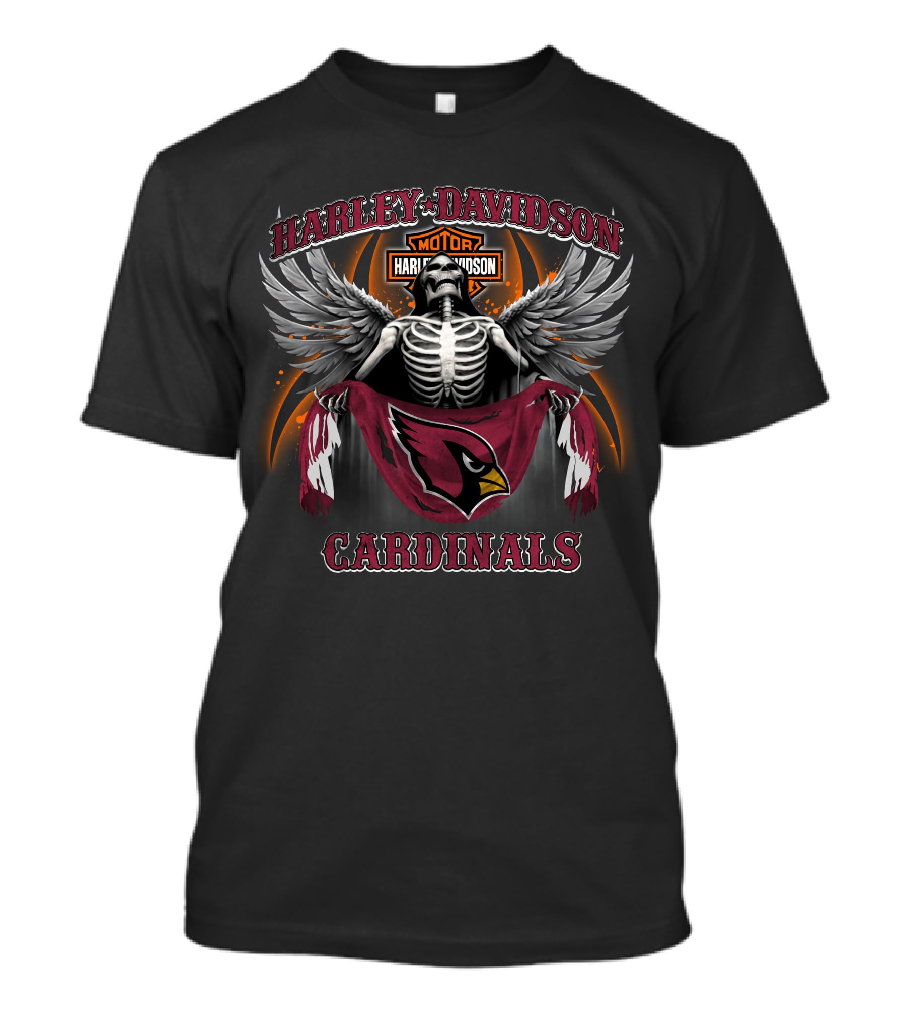 Harley Davidson Arizona Cardinals Skeleton Wings T-Shirt