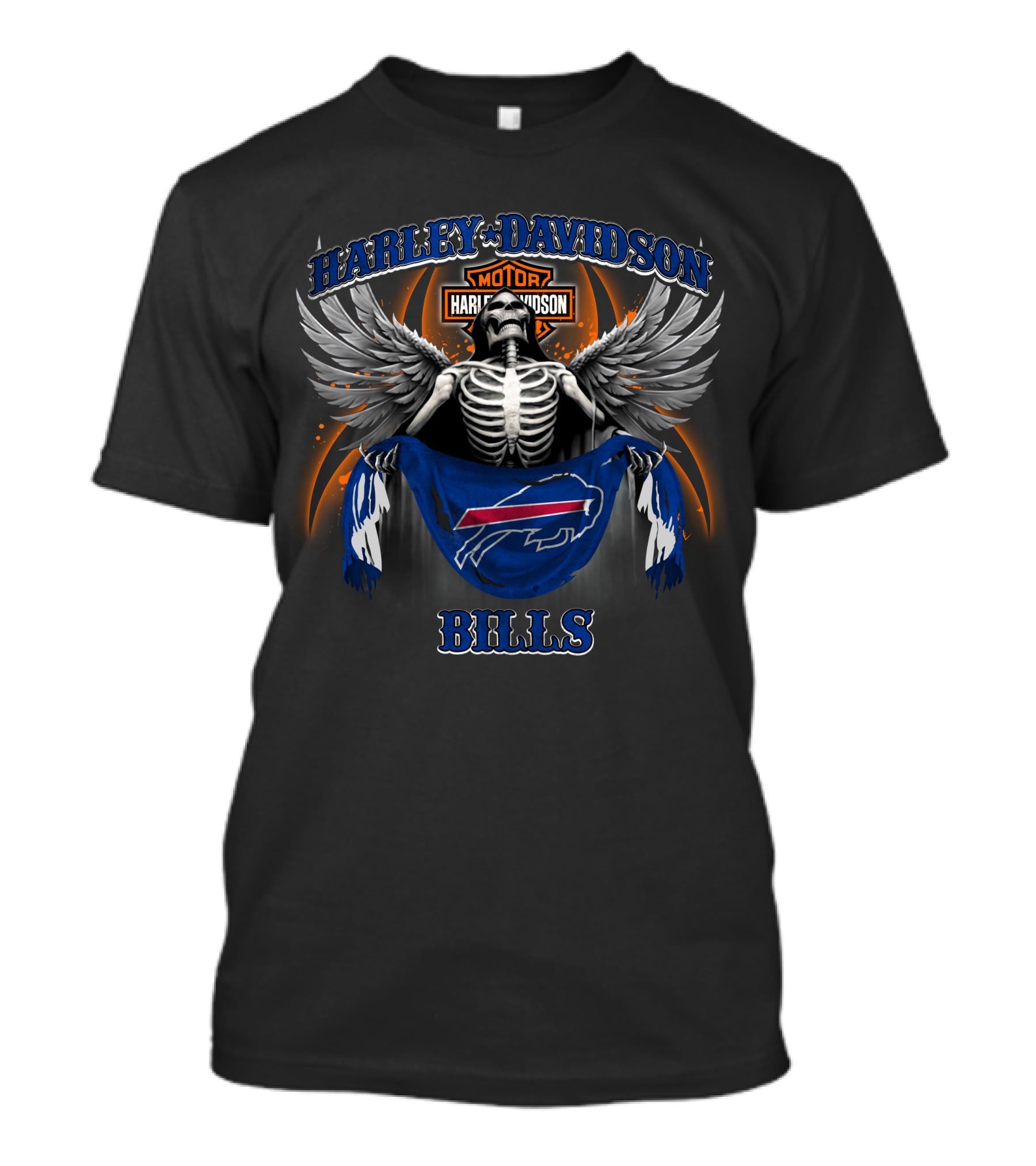 Harley Davidson Motor Buffalo Bills Skeleton Wings T-Shirt